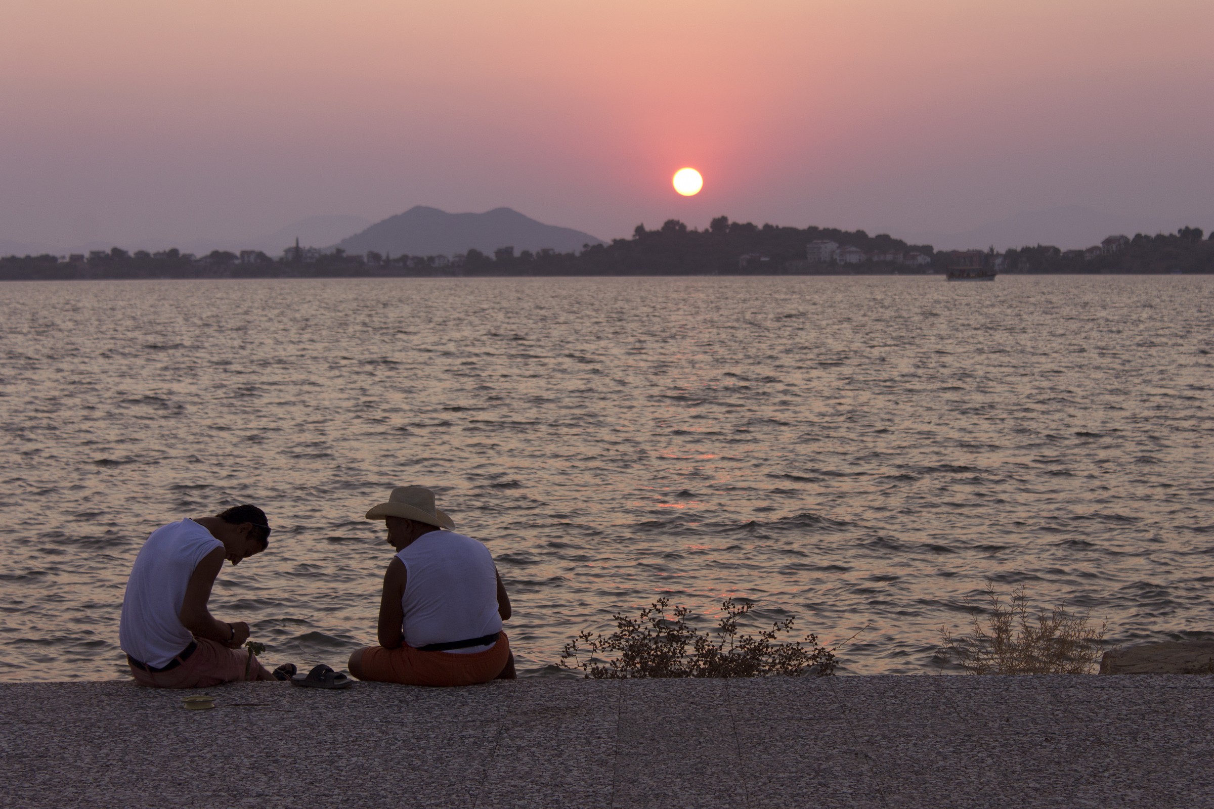 Fishing at sunset