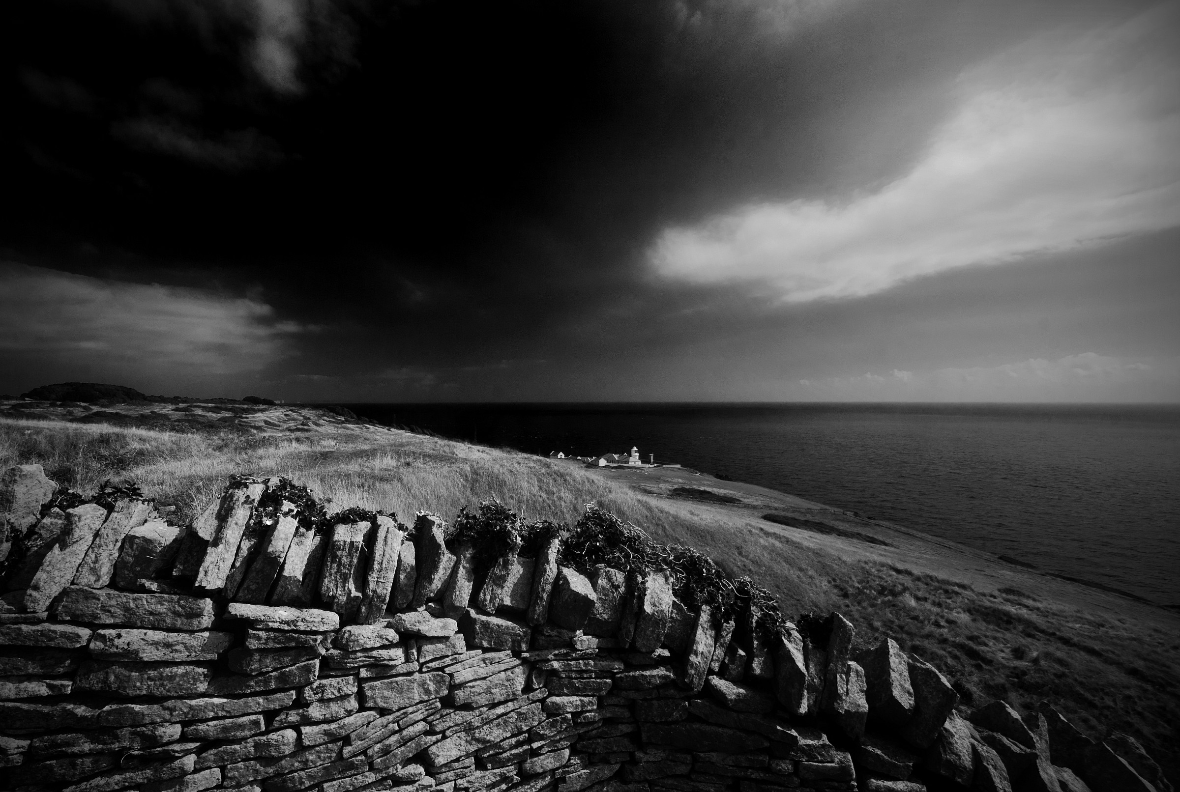 Anvil Point Lighthouse, Stone Wall and Sea