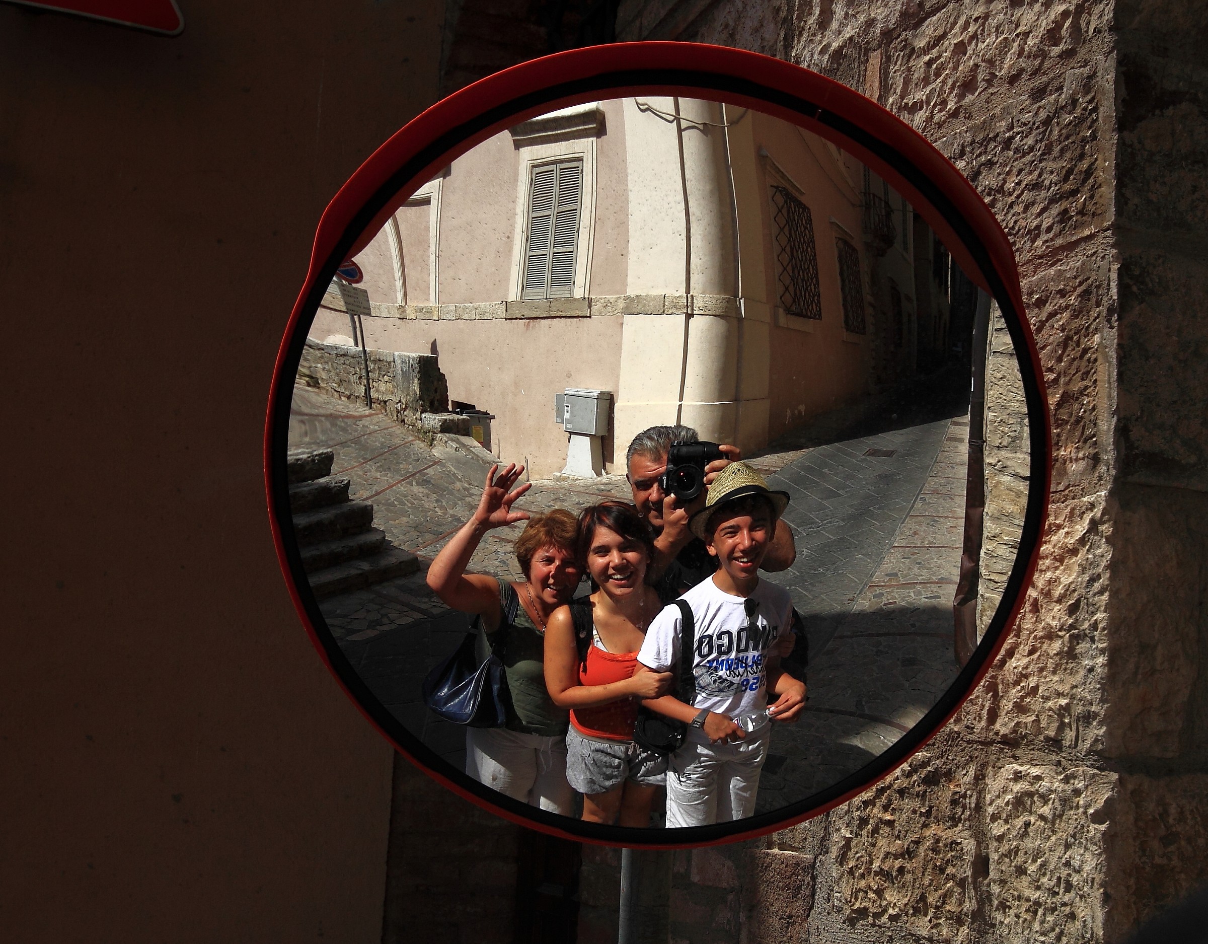 family group in a mirror!