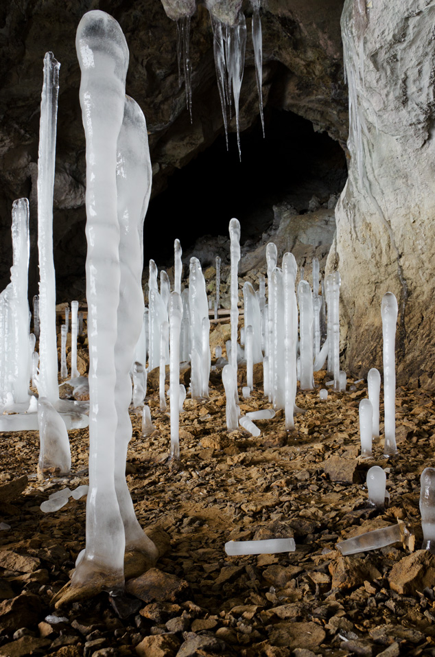 Ice stalagmites in the valley of the Shrimps (SLO)