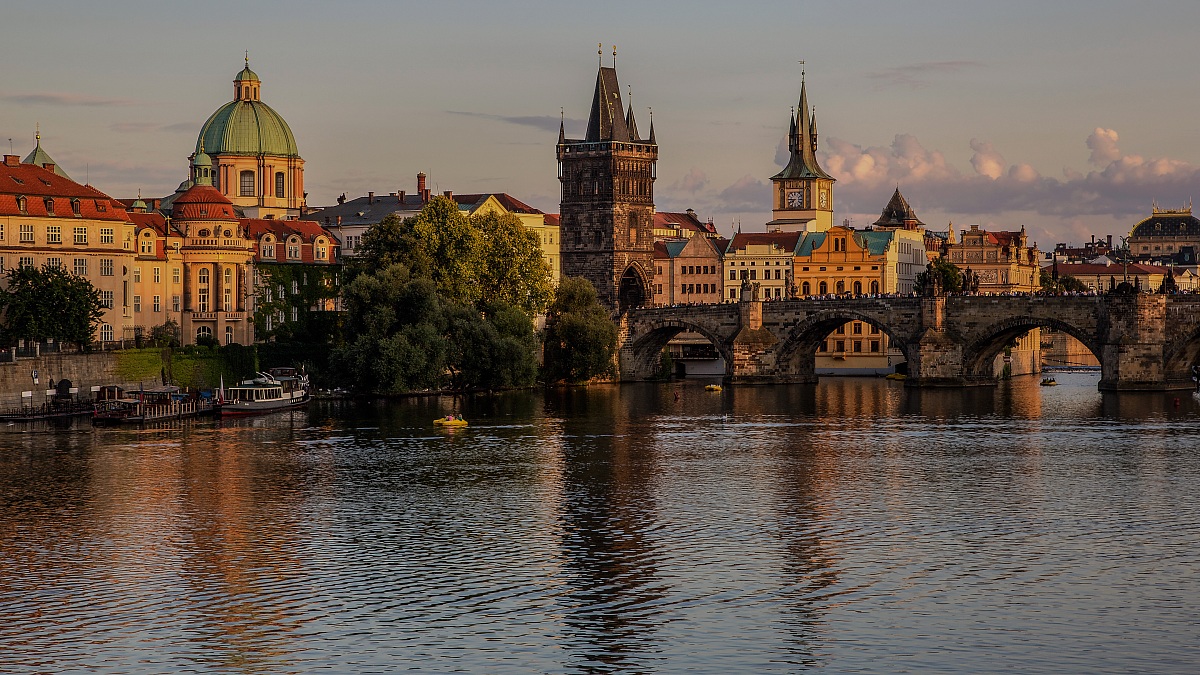 The last rays of sun on the city of Prague