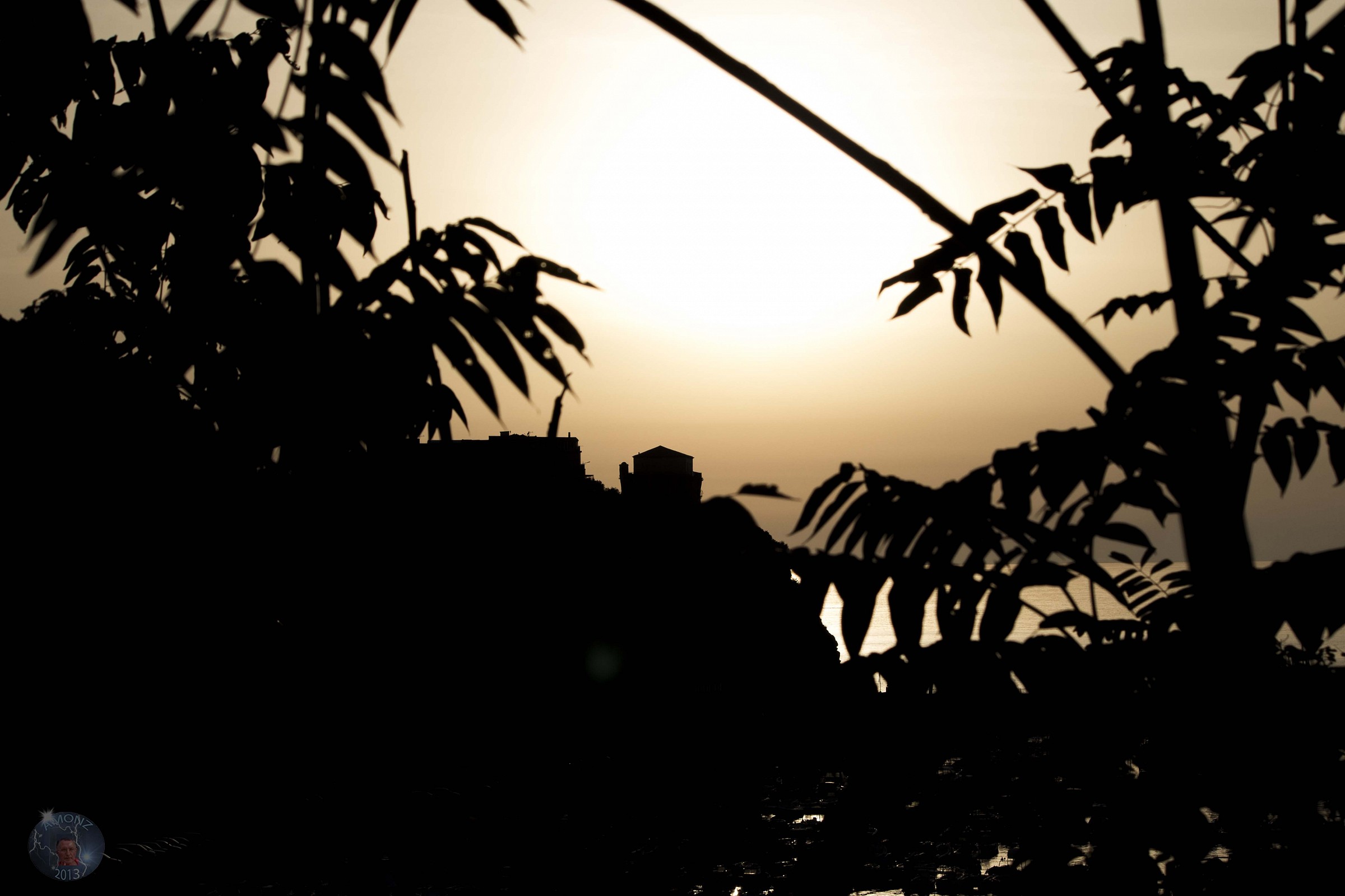 Convent backlit at sunset.