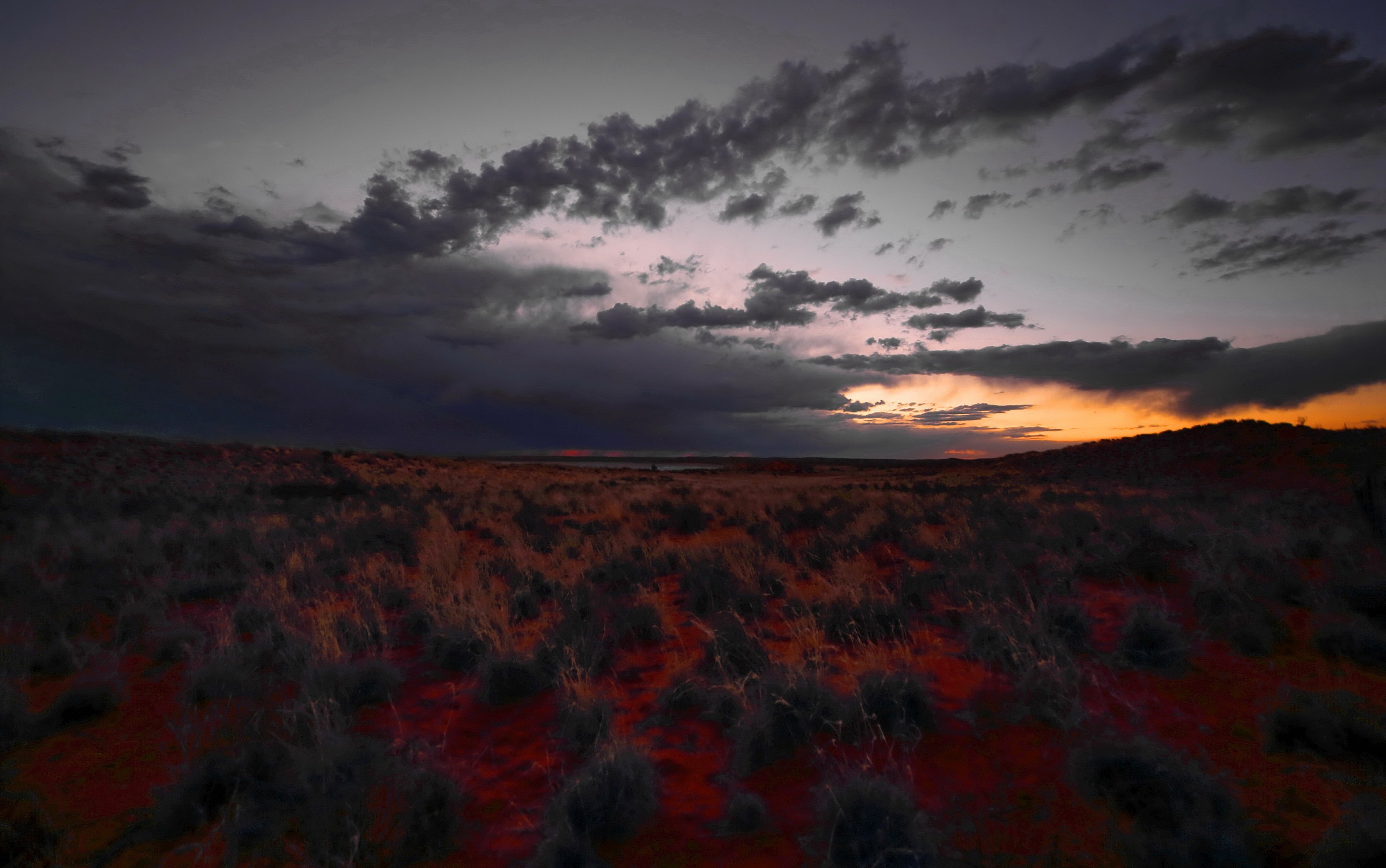 the sun sets on the Kalahari