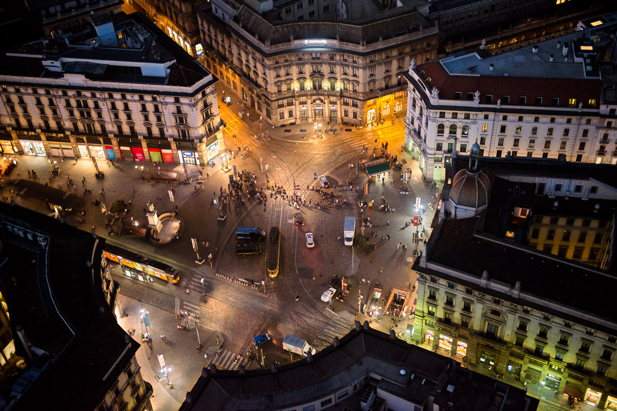 Piazza Cordusio - Fotografia aerea notturna