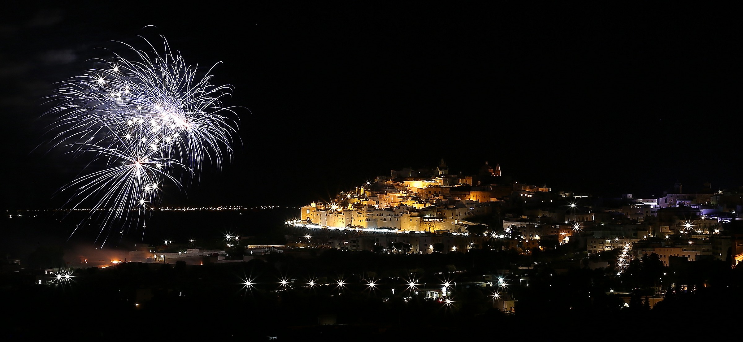 Blue fireworks in the night