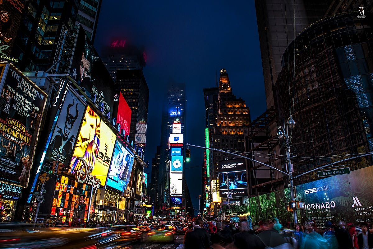 Times Square and Broadway.