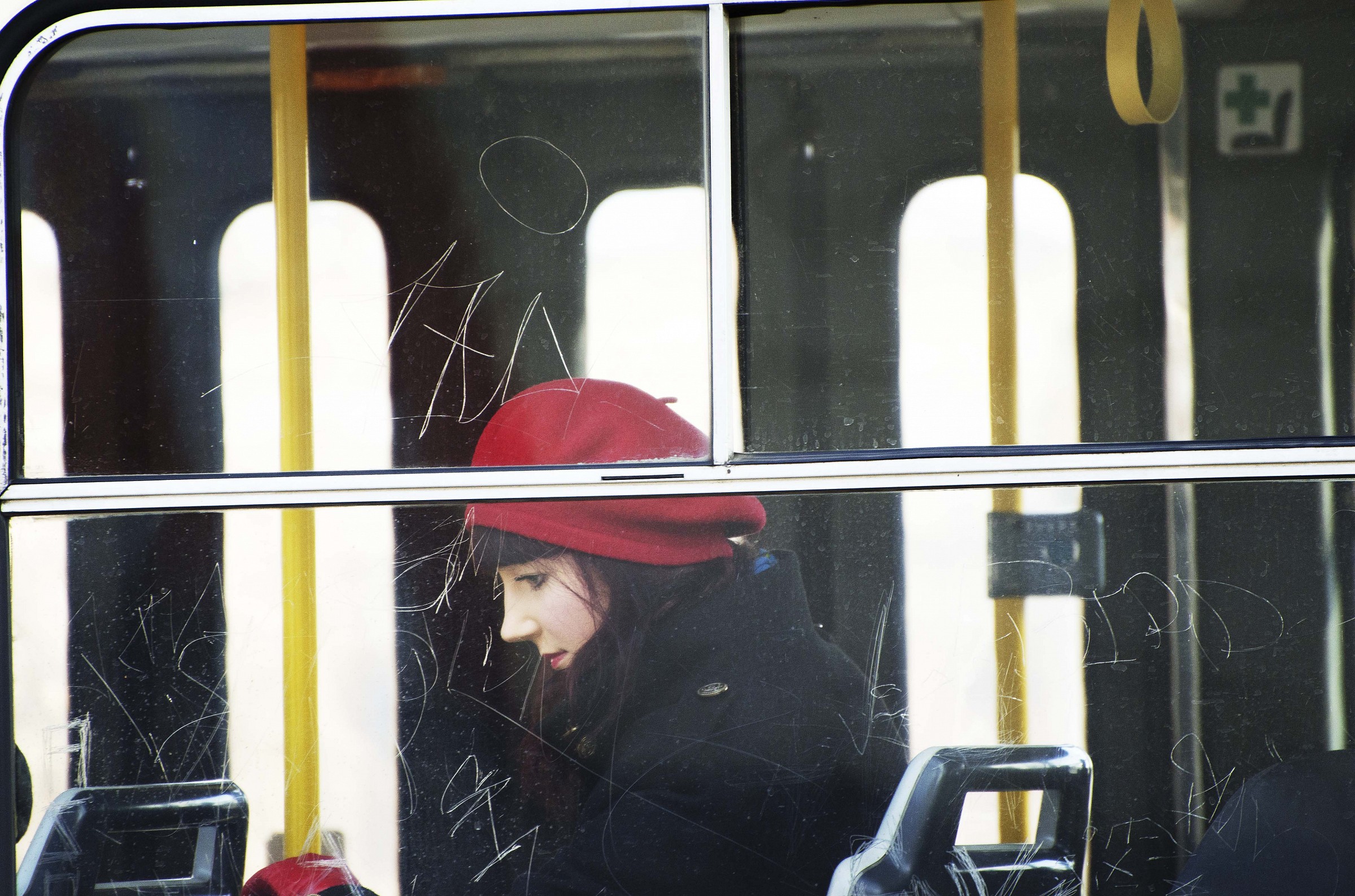 on the tram in Prague