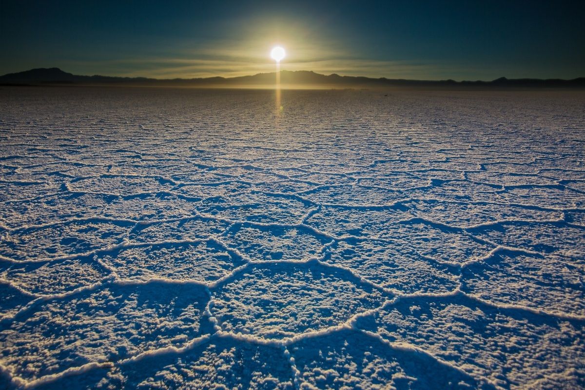 sunrise in the desert of salt