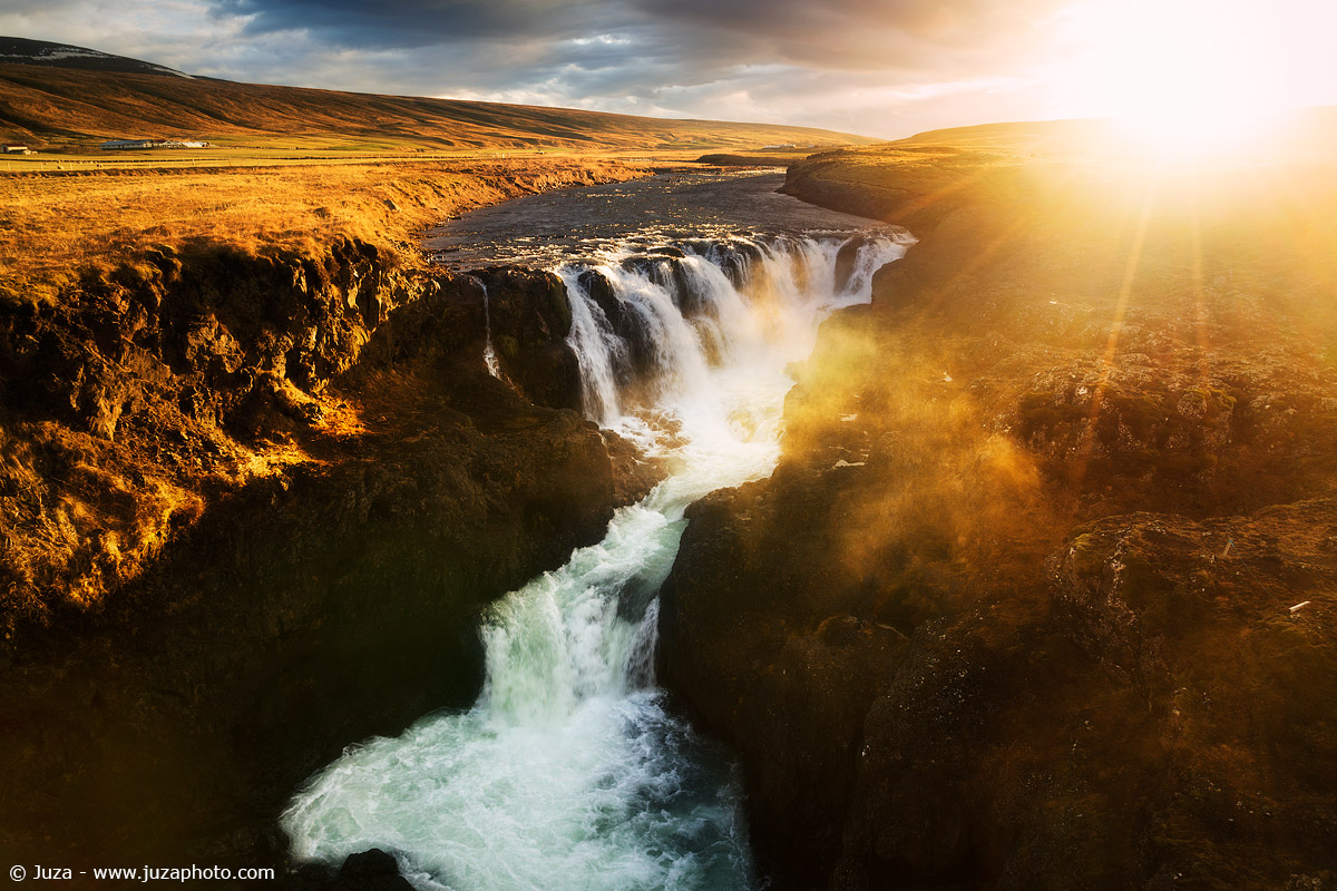 Waterfall and sunset