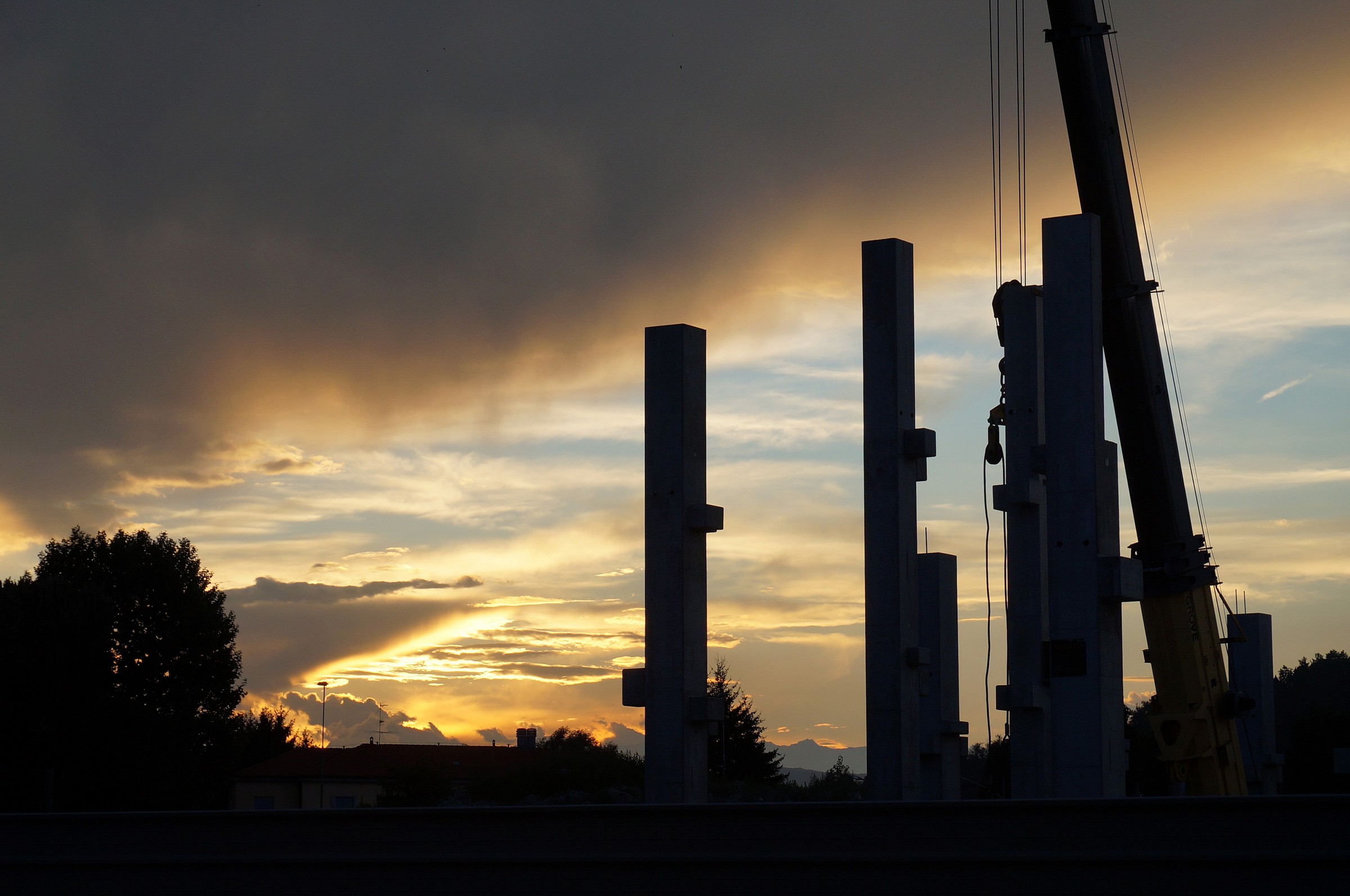 Construction site at sunset