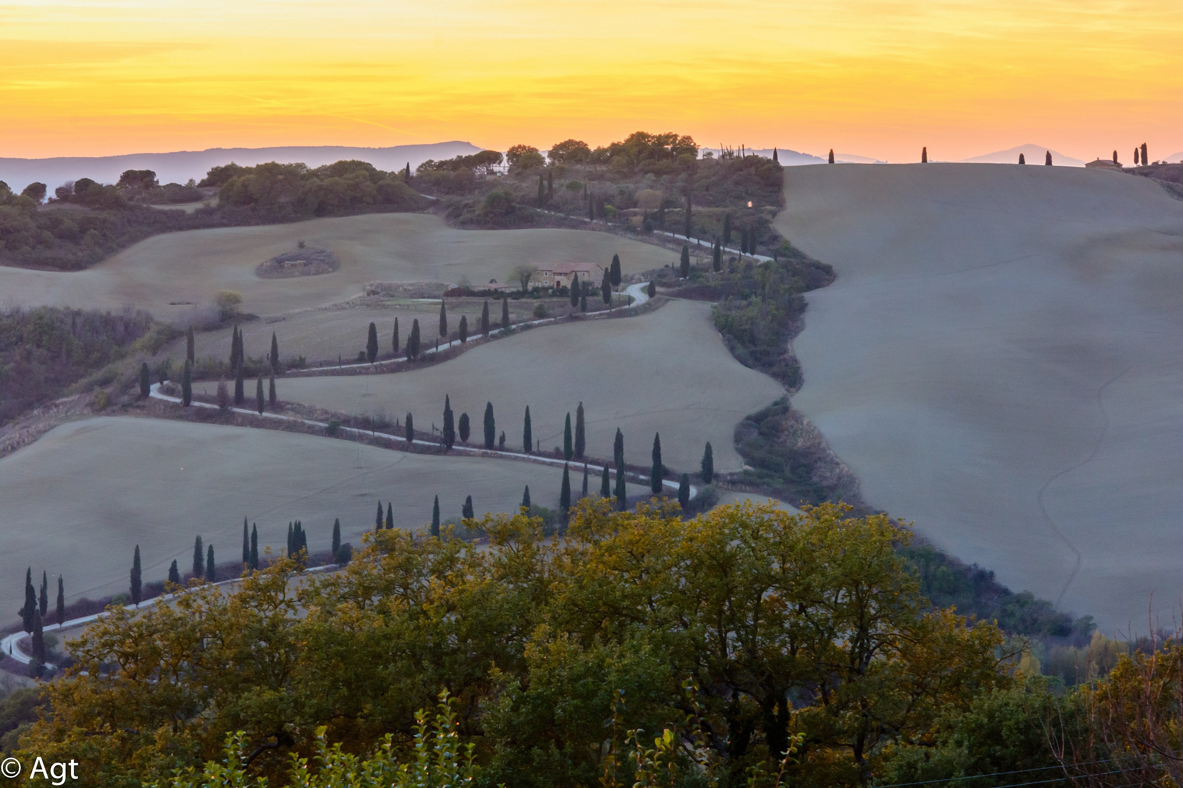 autumn sunset over the Val d'Orcia