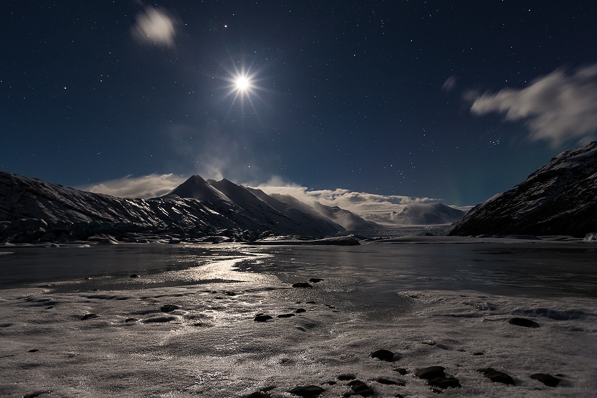 full moon on the glacial lagoon