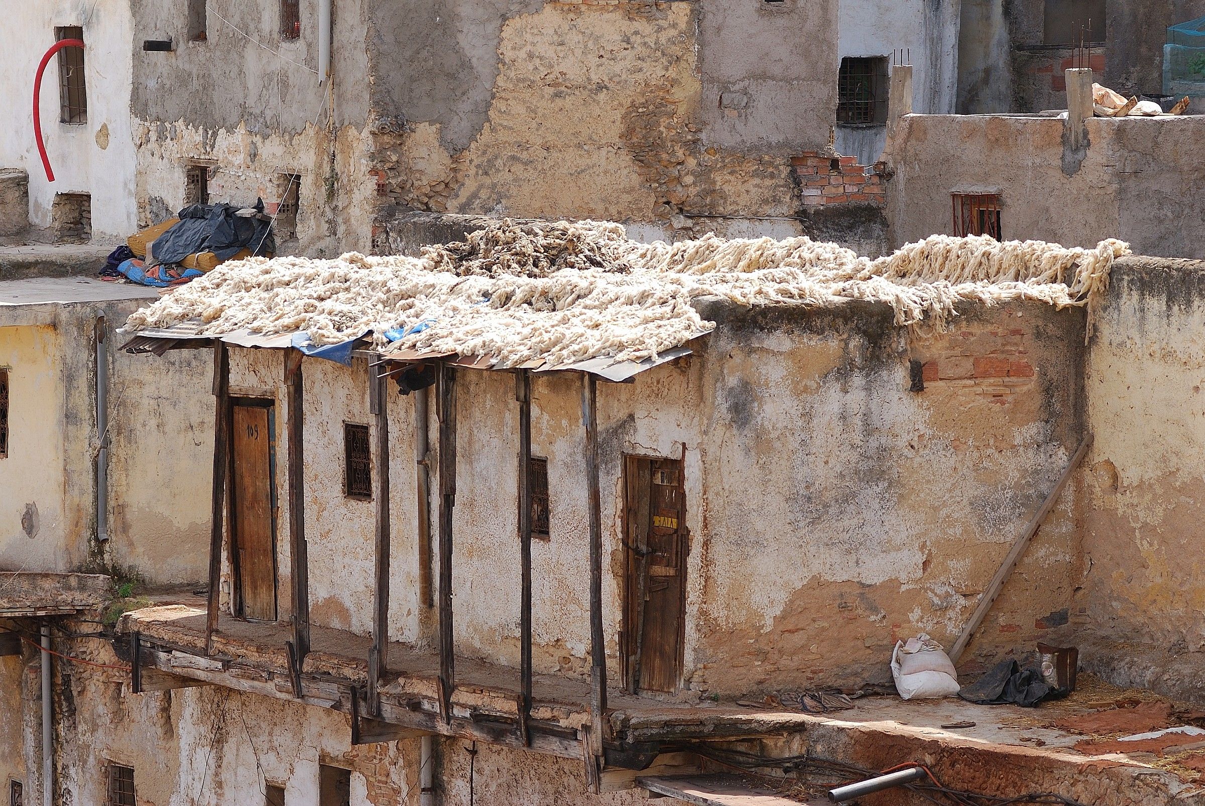 Tanneries Chouara, drying of wool, Fes