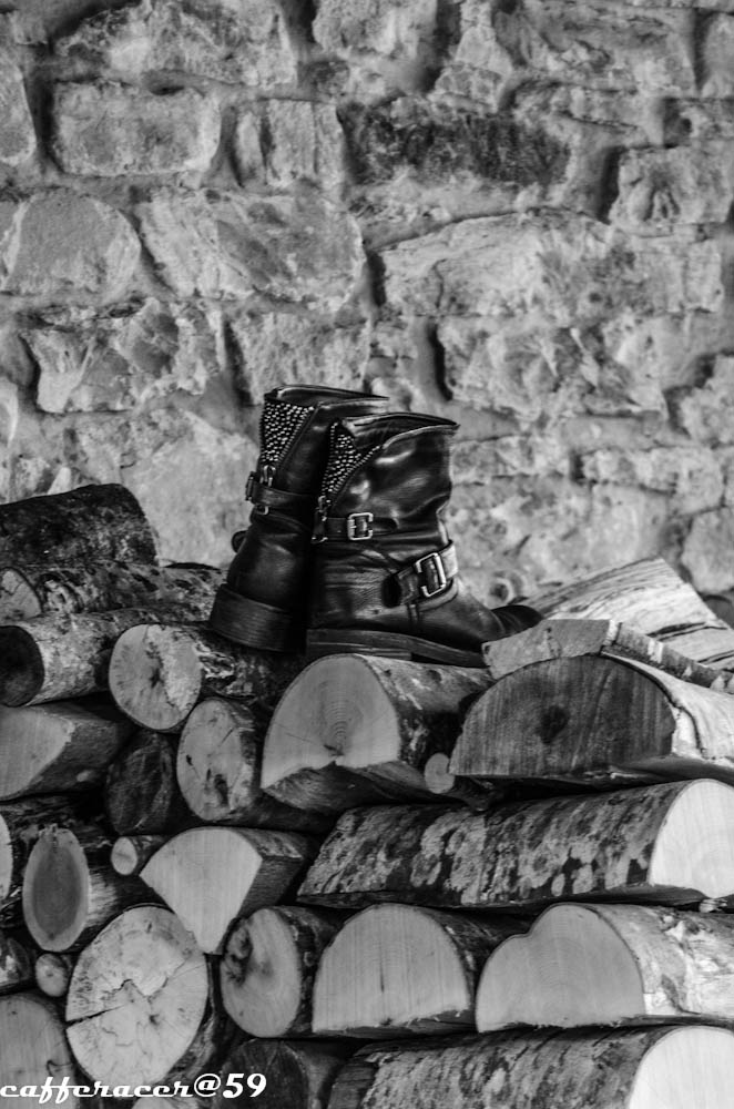 stone, shoes, and wood