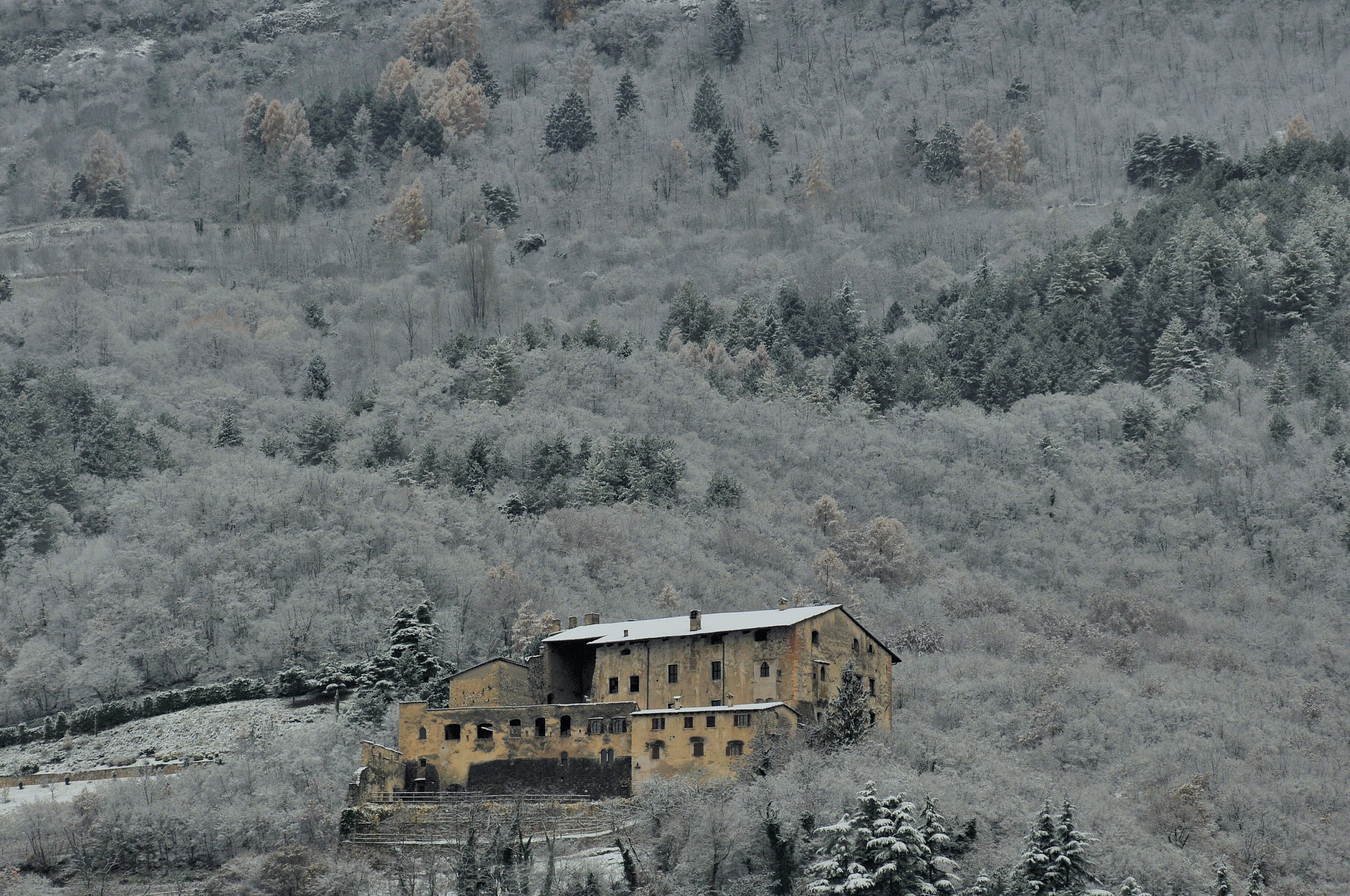 panorama with snow and castel Noarna