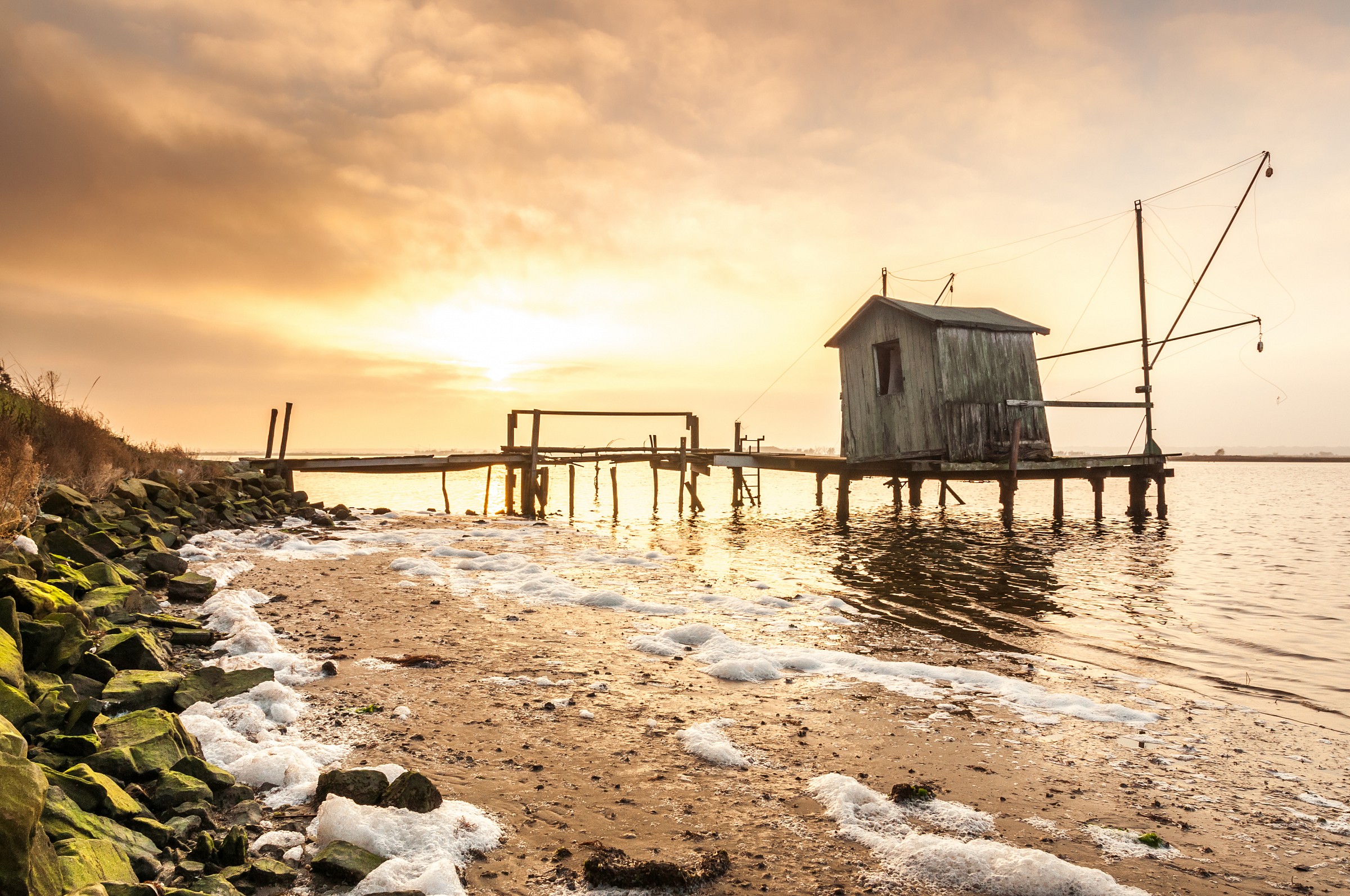 Fishing hut at sunset