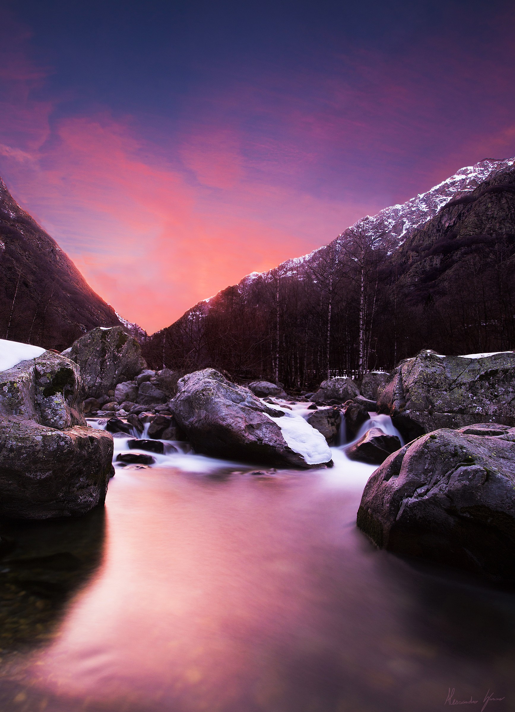 Pink Sunset on a River
