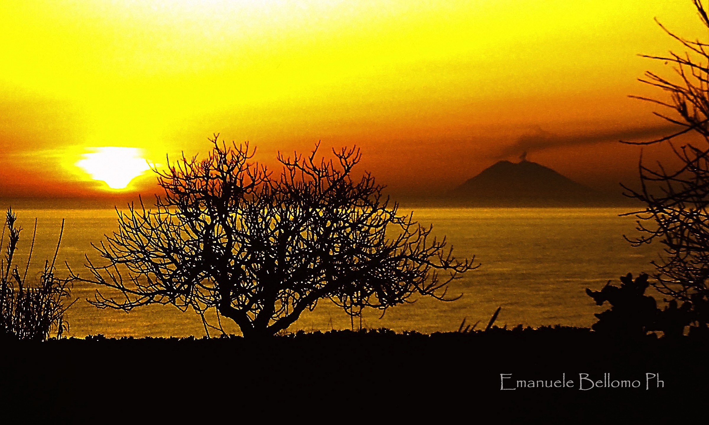 Sunset over the volcano Stromboli