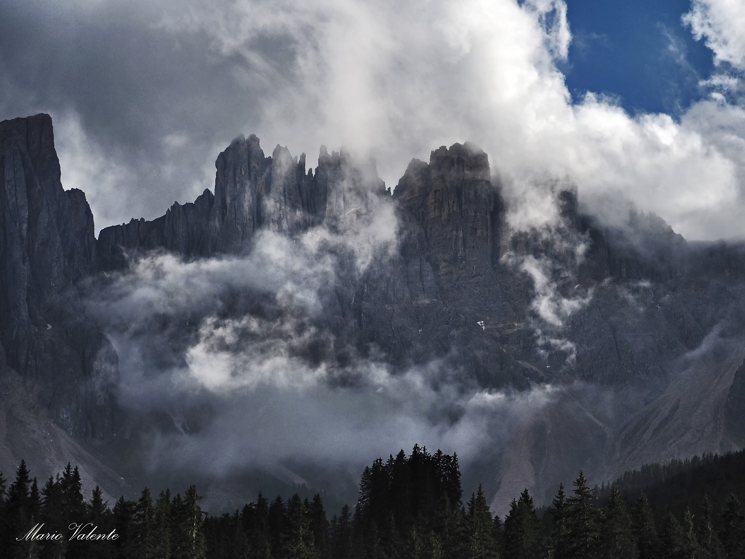 Mount Latemar in the clouds