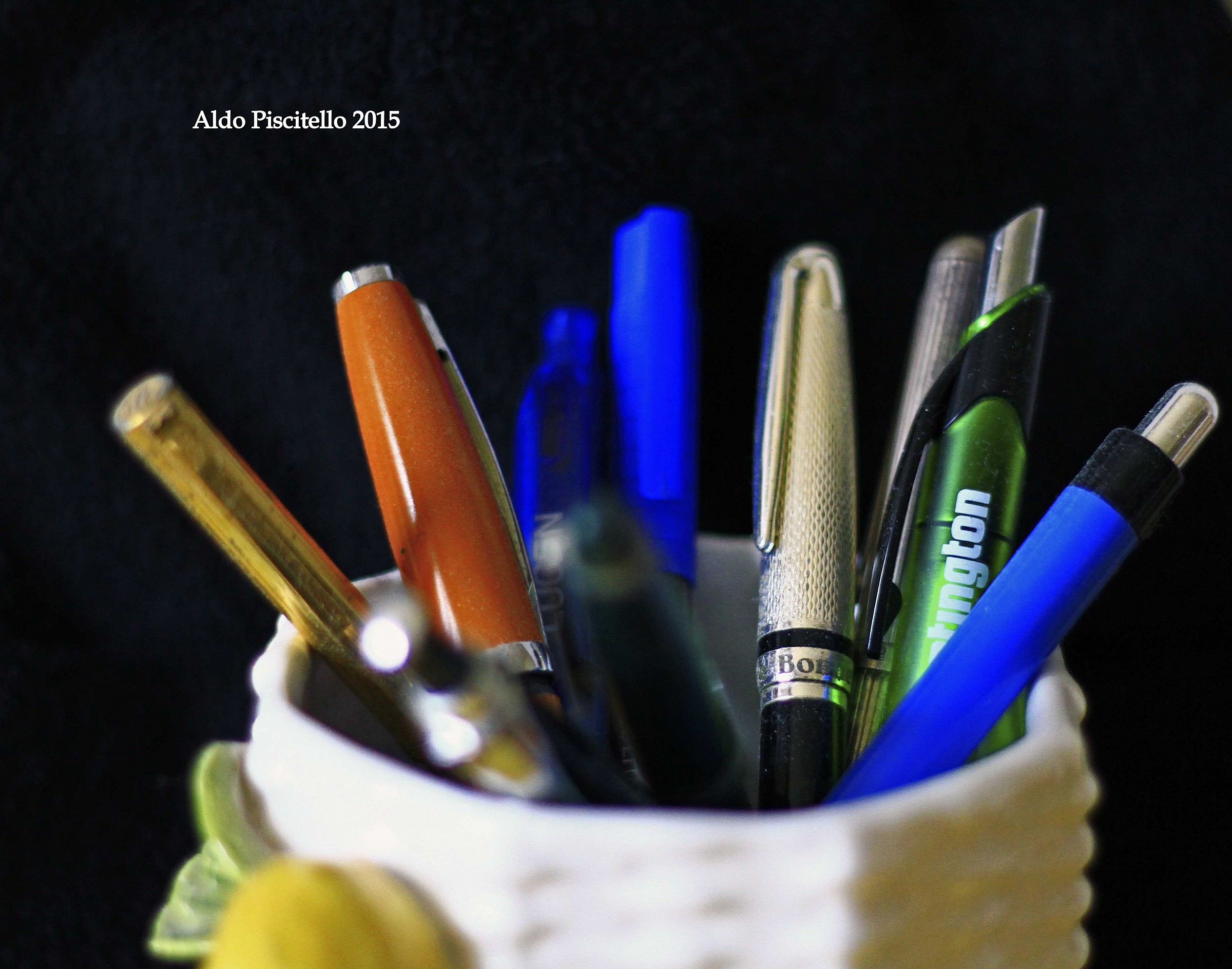 a jar used as a pen holder