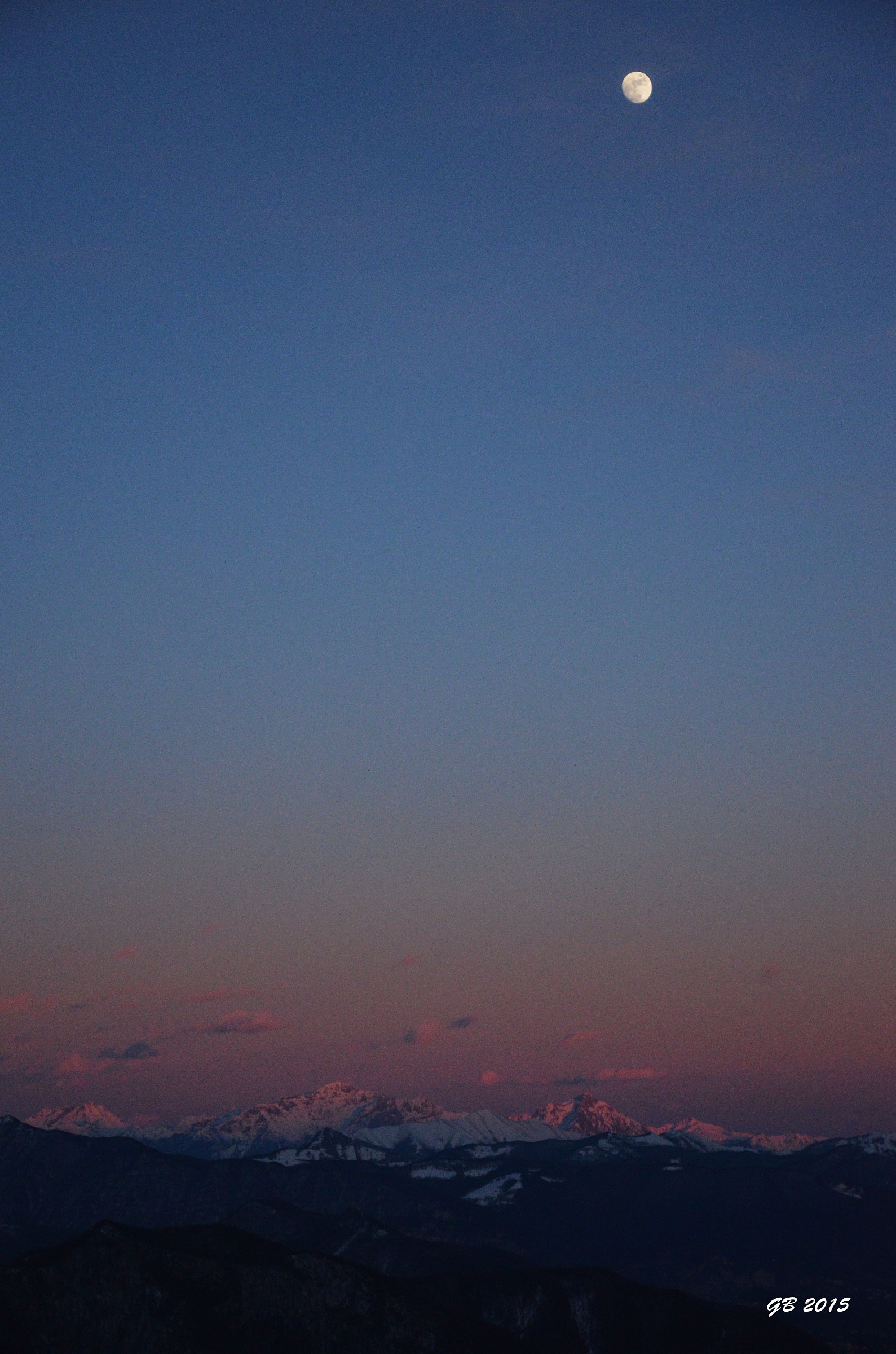 le Grigne al tramonto con la luna piena