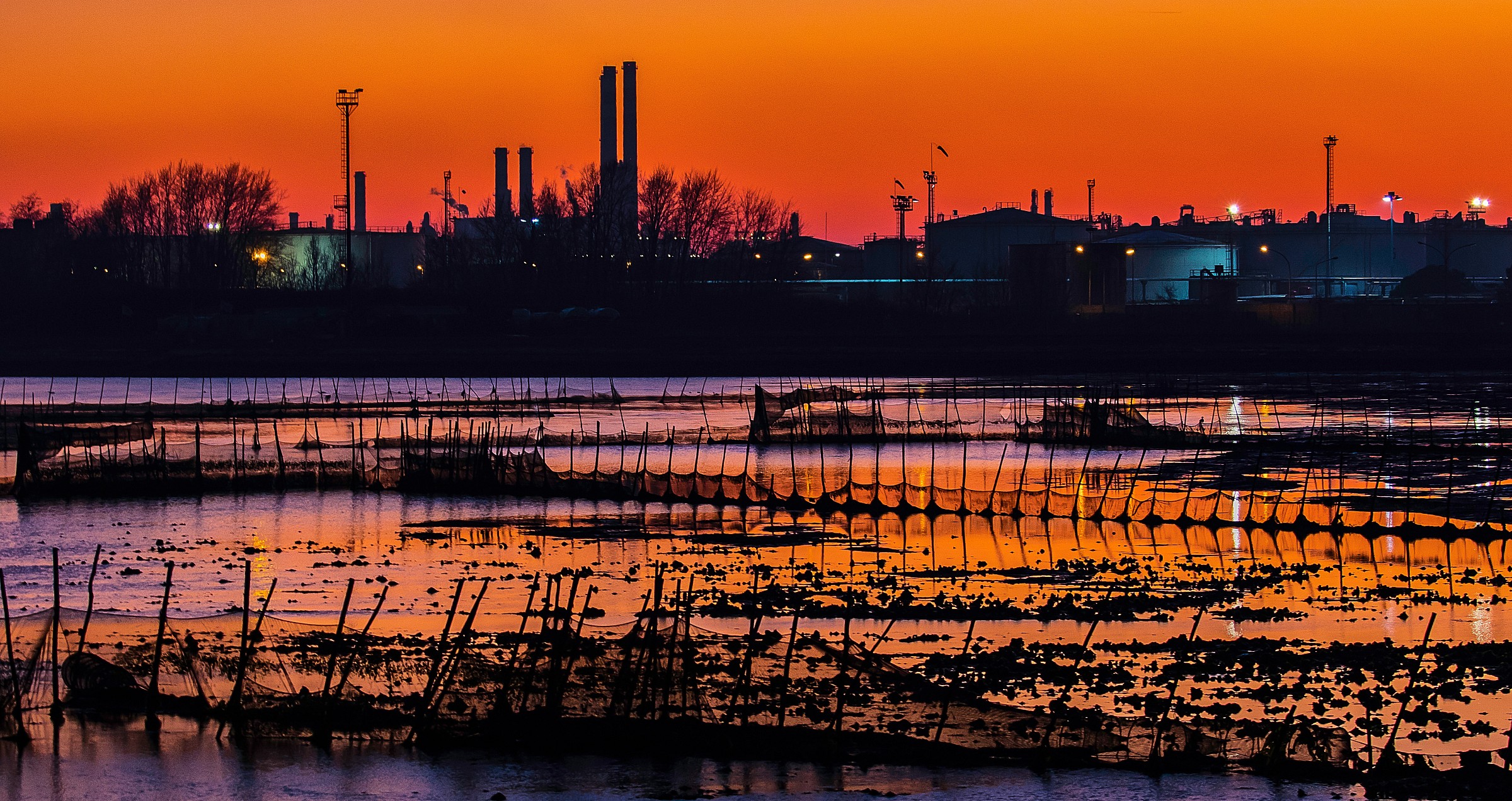 Sunset - Venetian Lagoon - background chemical plant