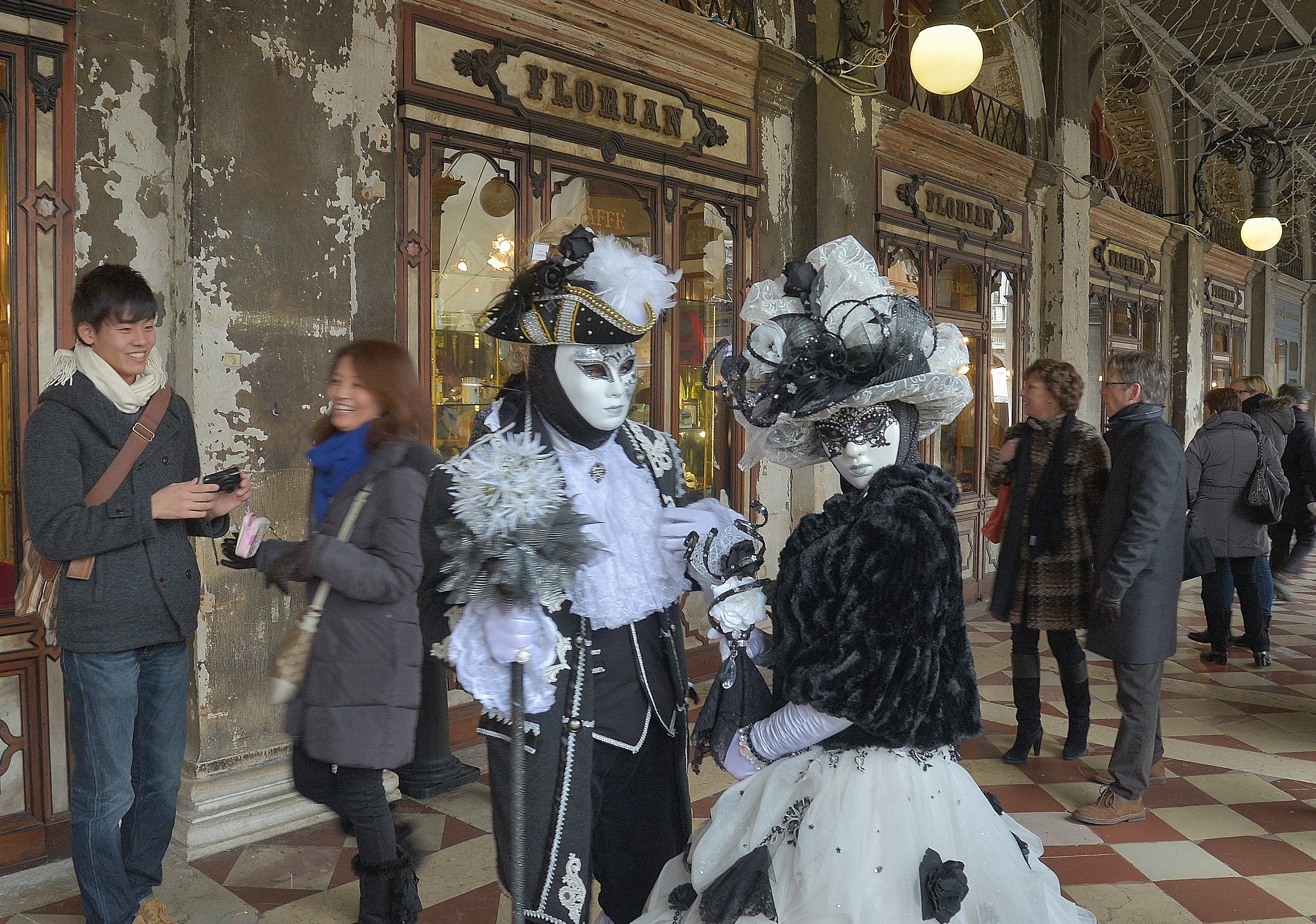lady and rider in black and white