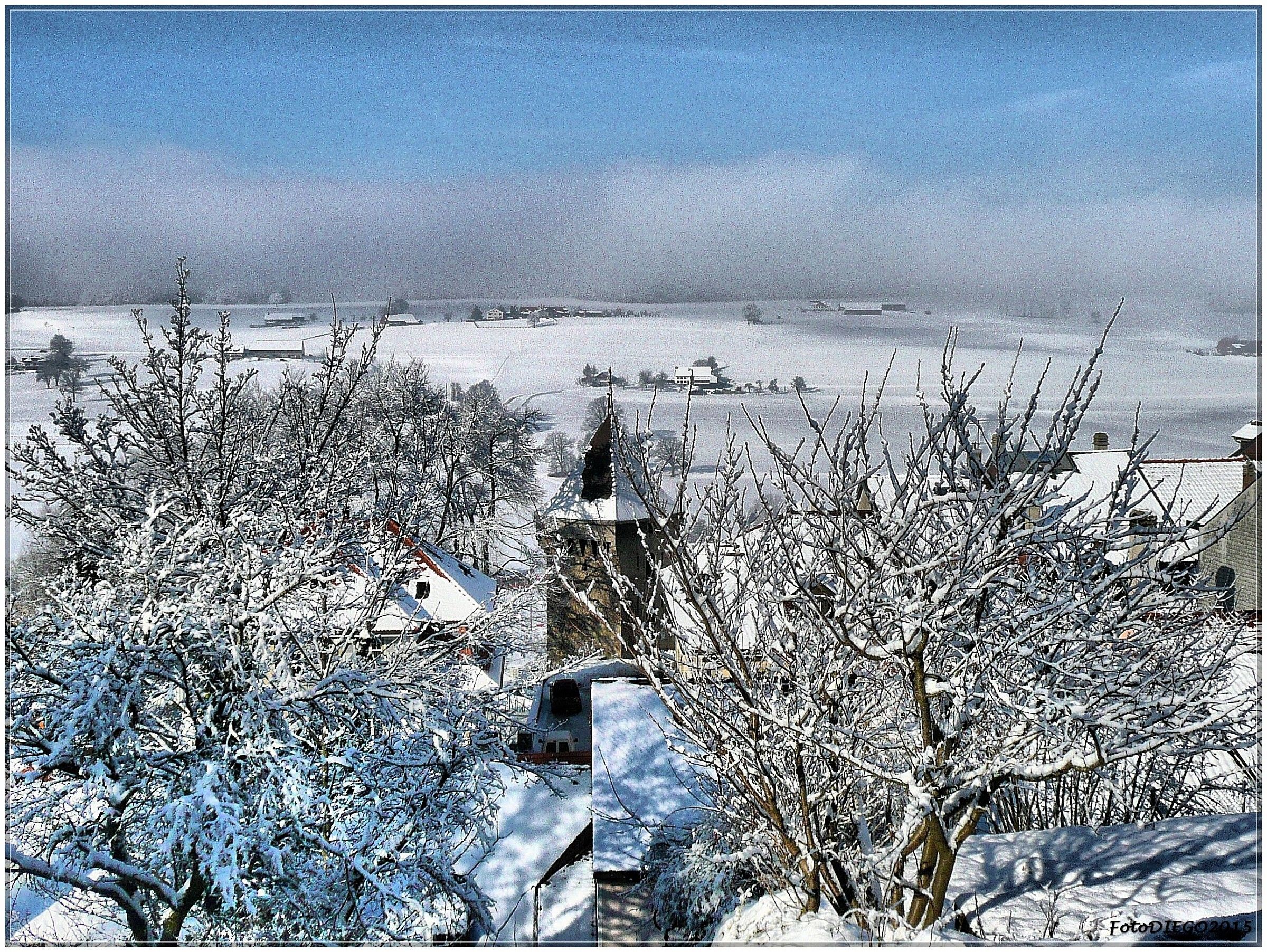 Romont, snowy field