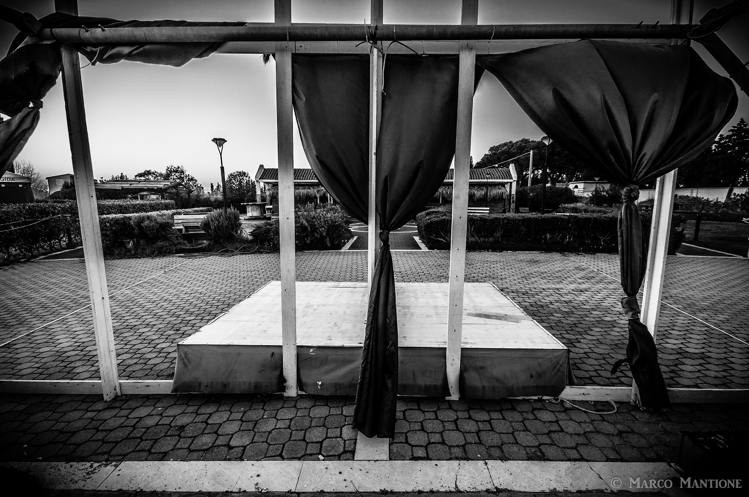 Back of an abandoned stage