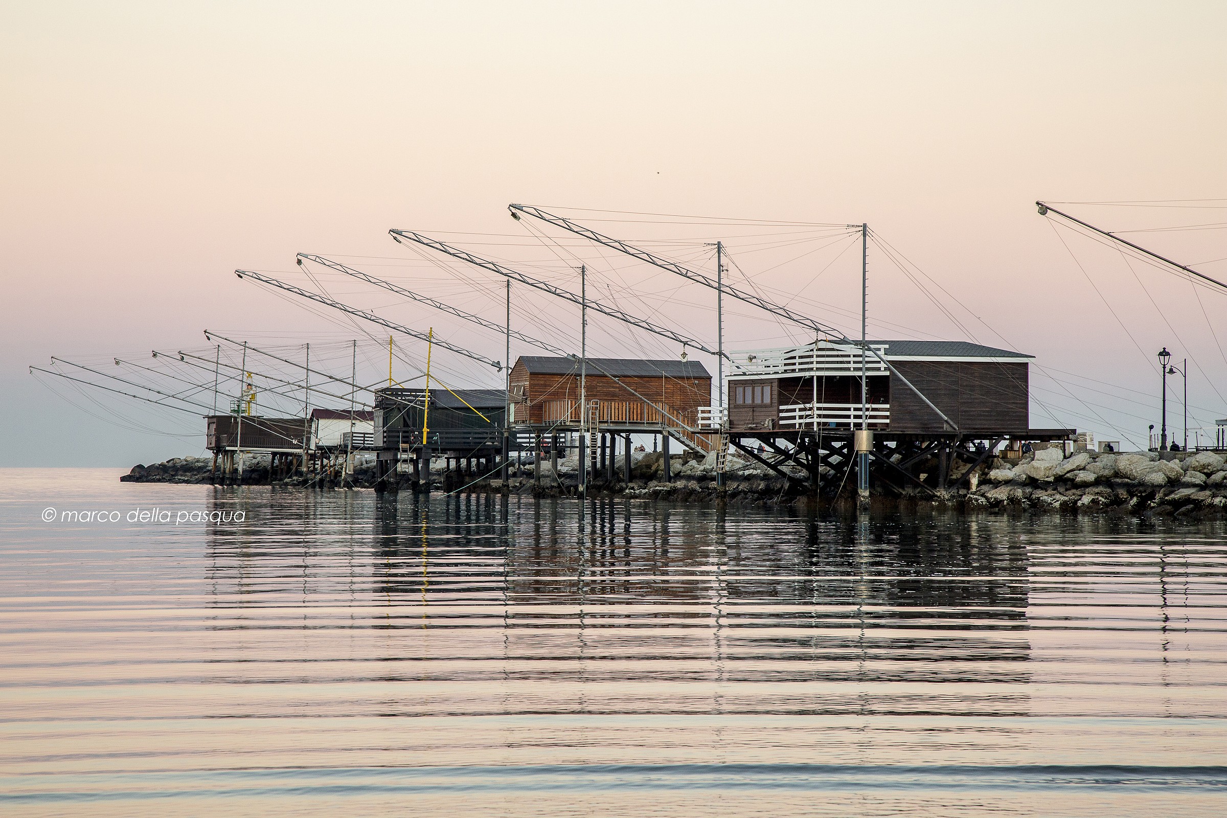 Sunset on fishing huts
