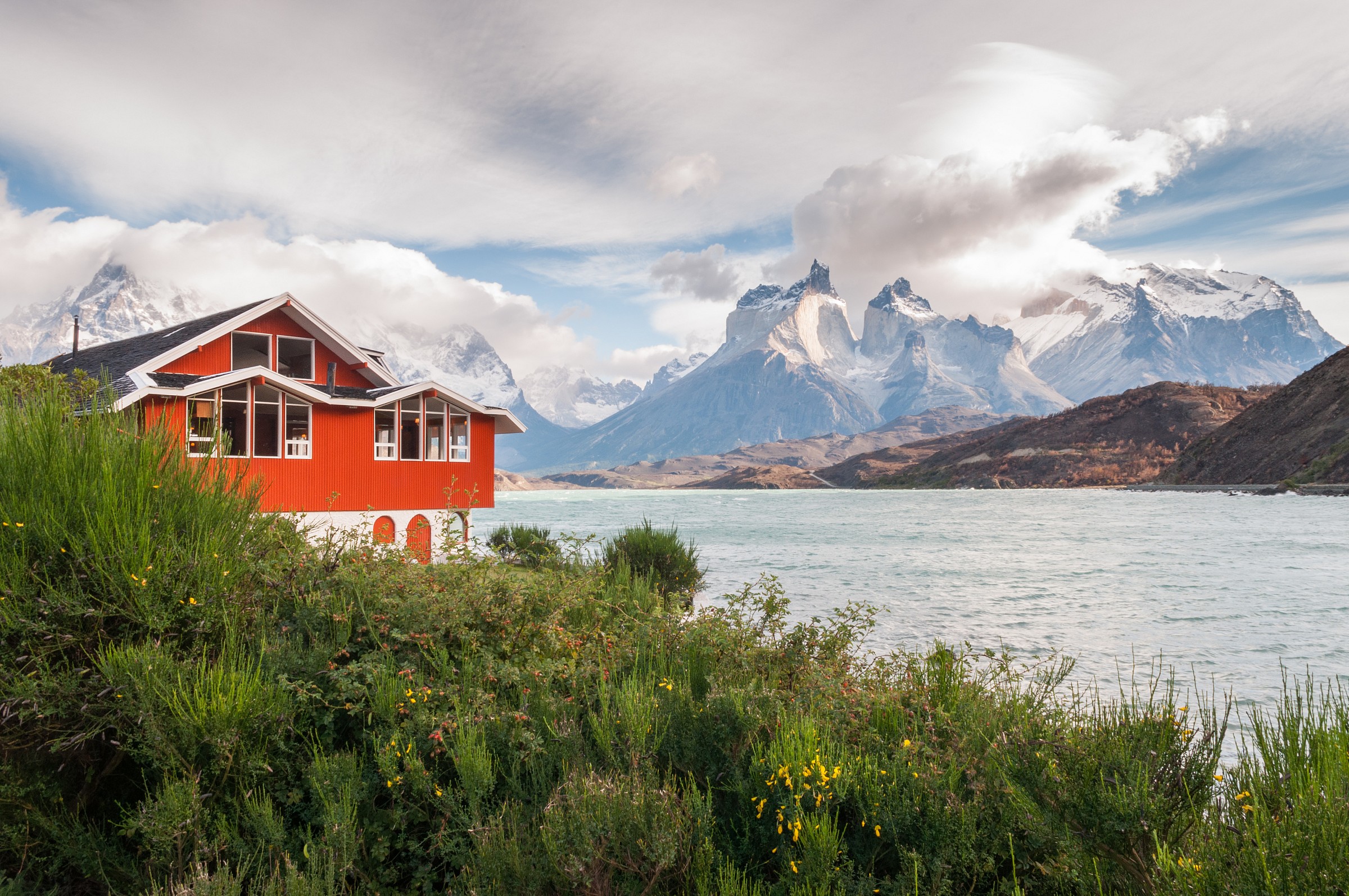 Refuge Pehoe, in the park of Torres del Paine