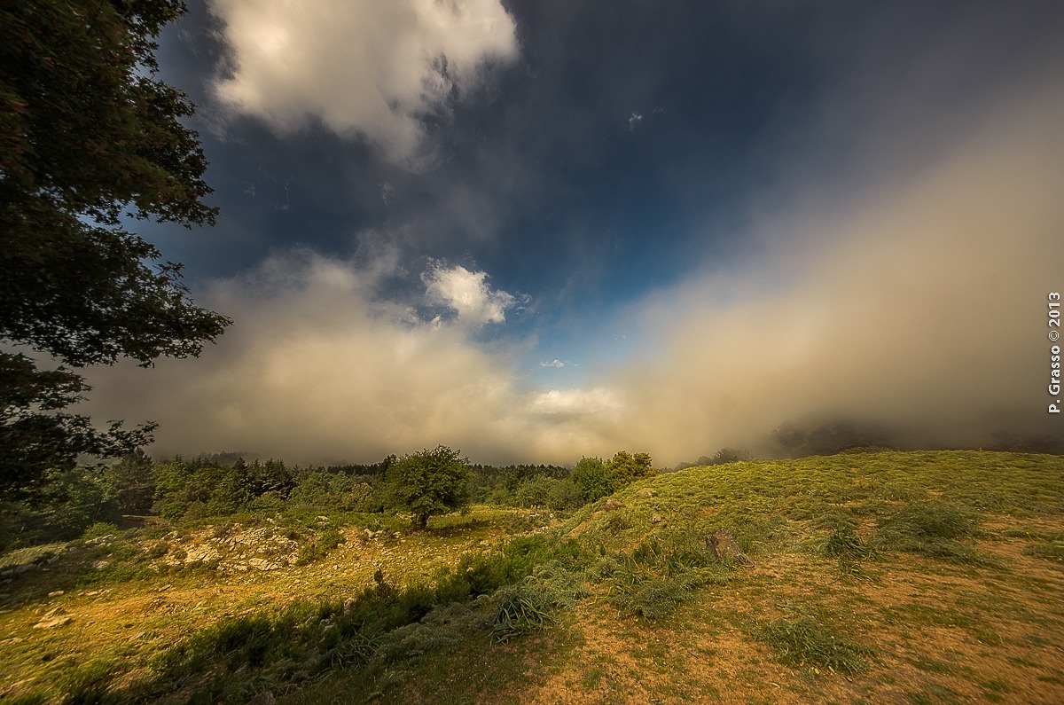 the fog to the steep hills ...