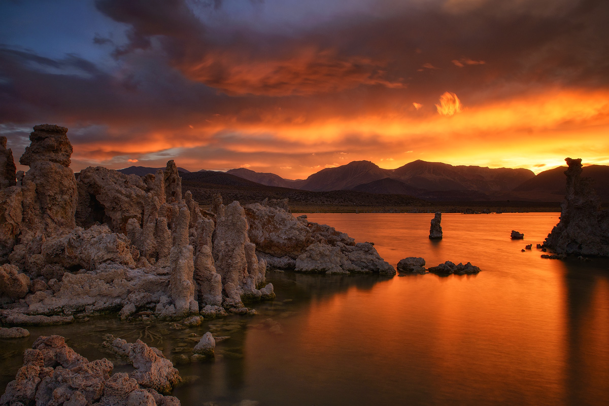 Mono Lake fire sunset