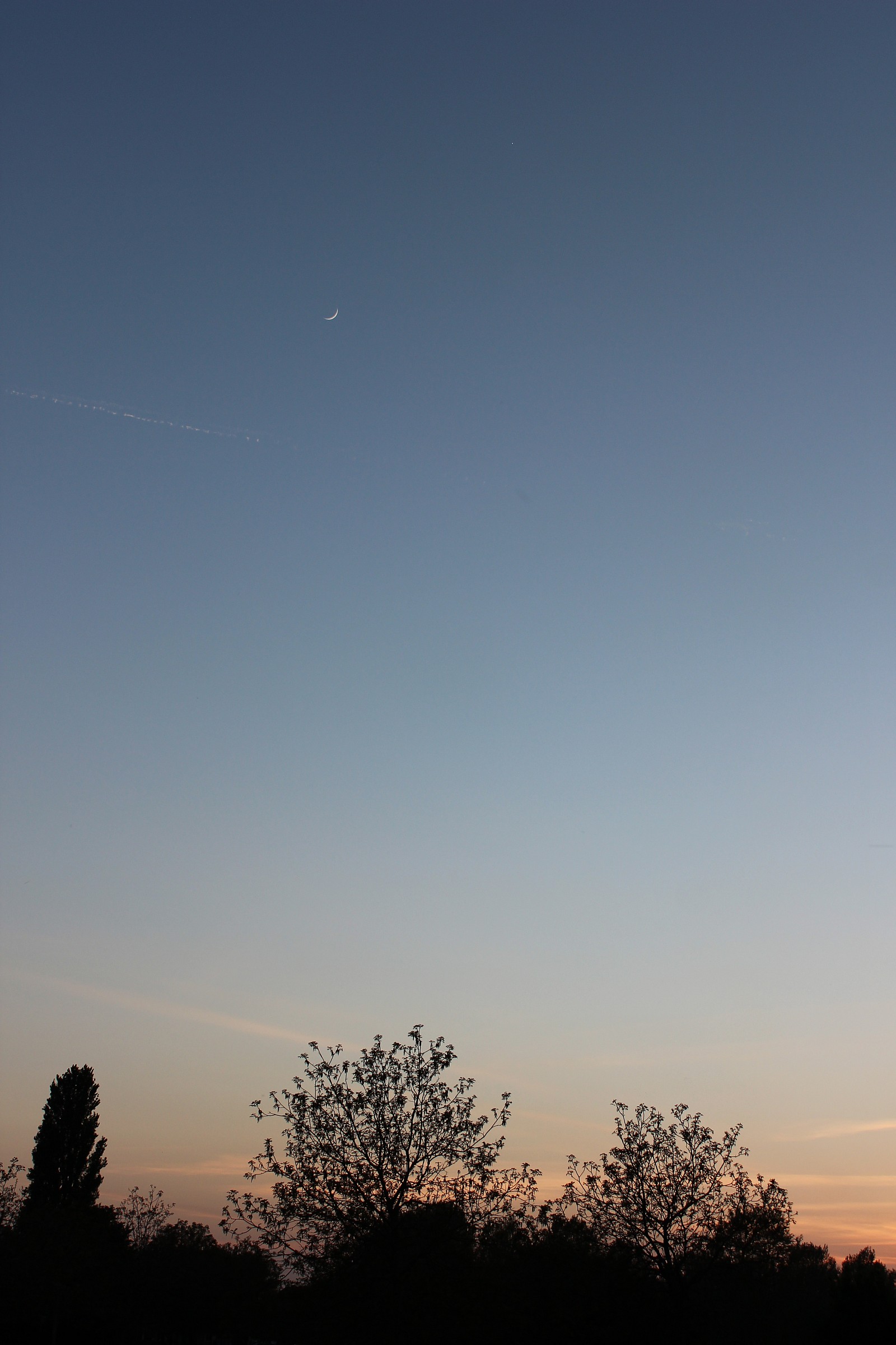 Luna nascente e tramonto al Parco Urbano di Ferrara