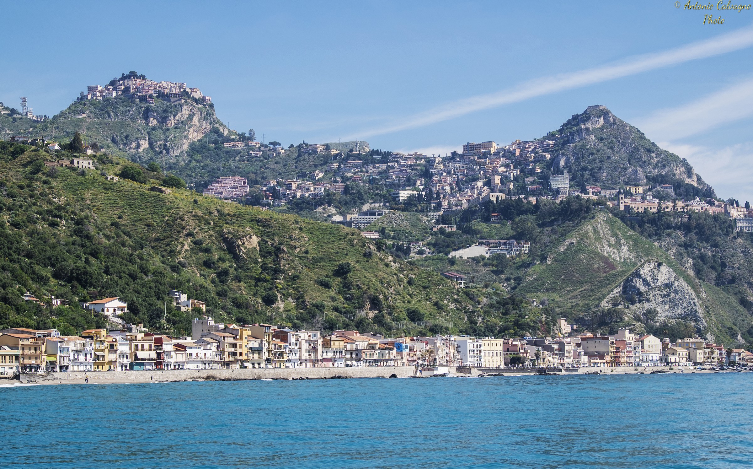 Taormina view from the bay of Giardini Naxos