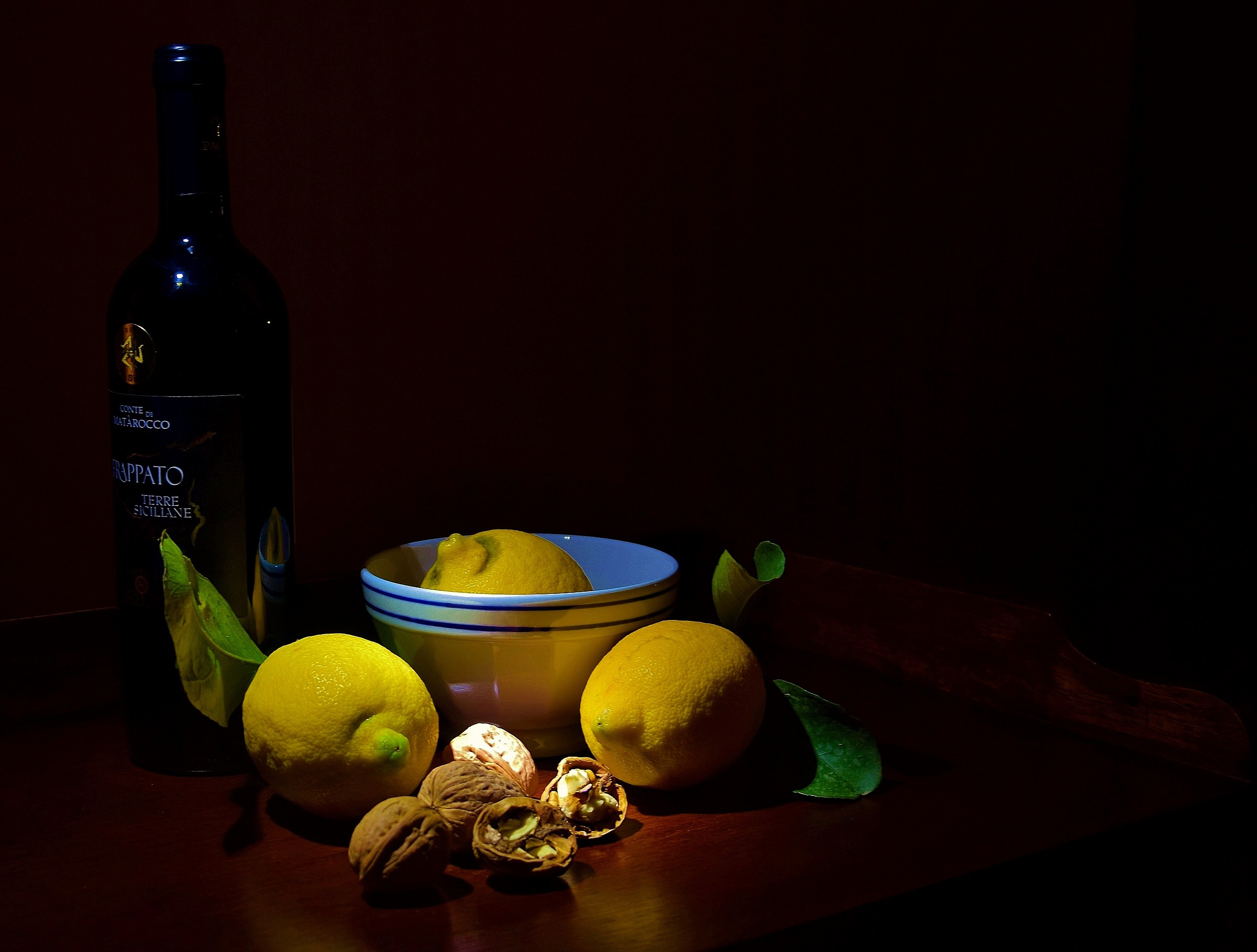 Wine, lemon and walnuts