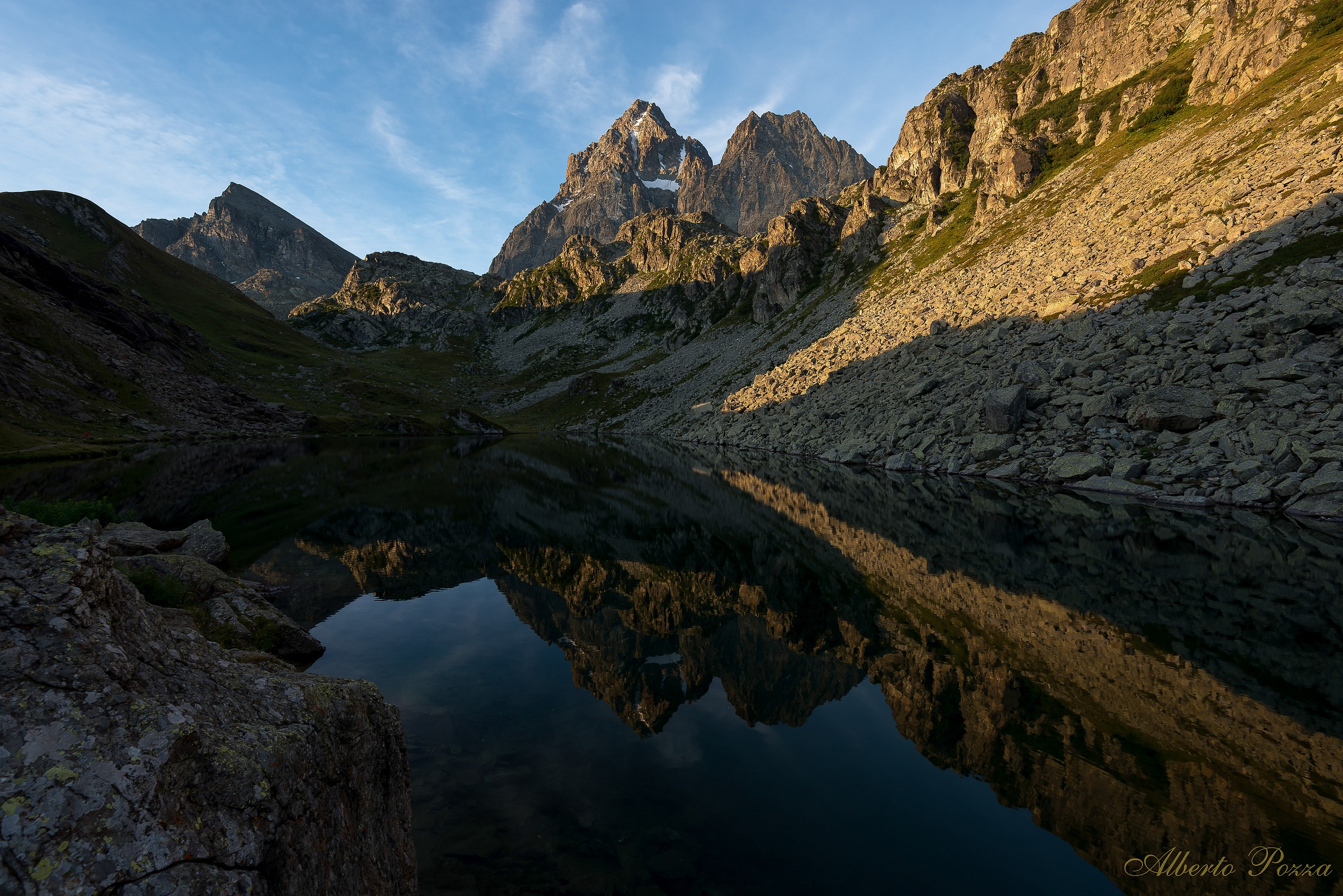 First light summer Monviso - Lake Fiorenza