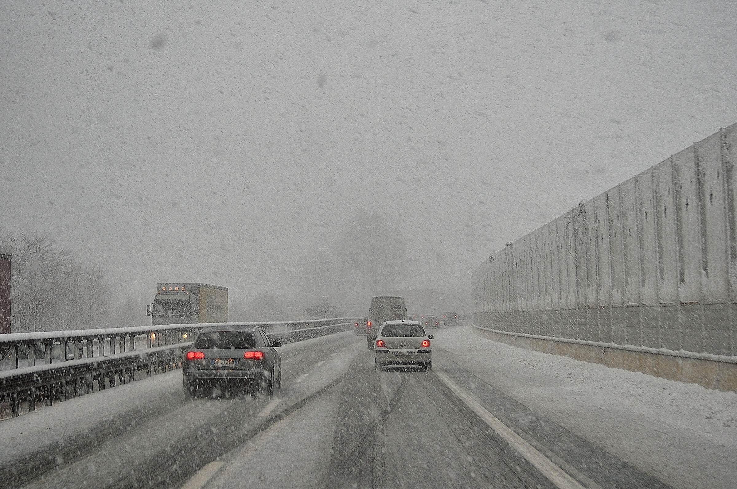 Snowfall on the highway