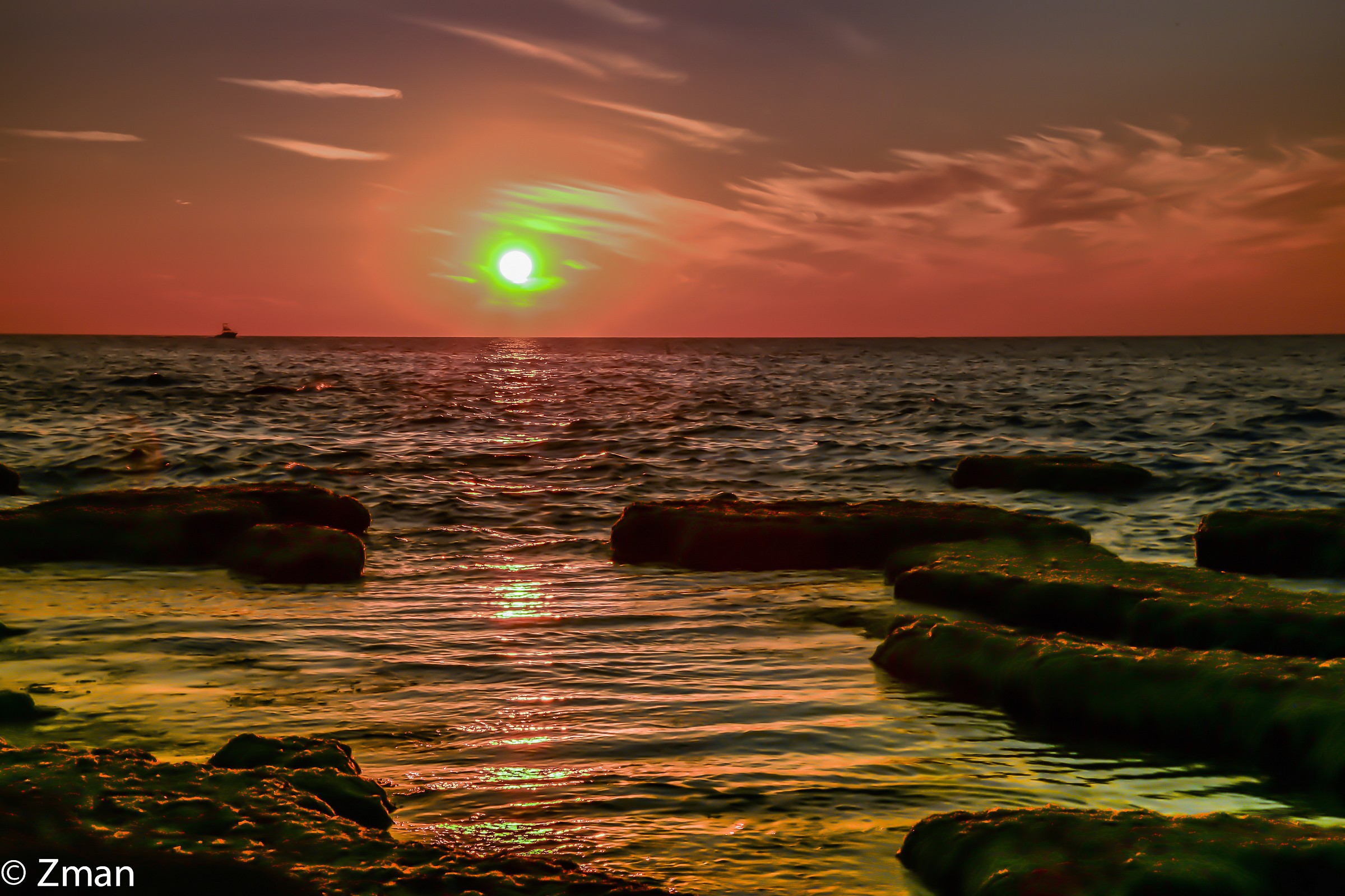 Al Manara Rocky Beach at Sunset