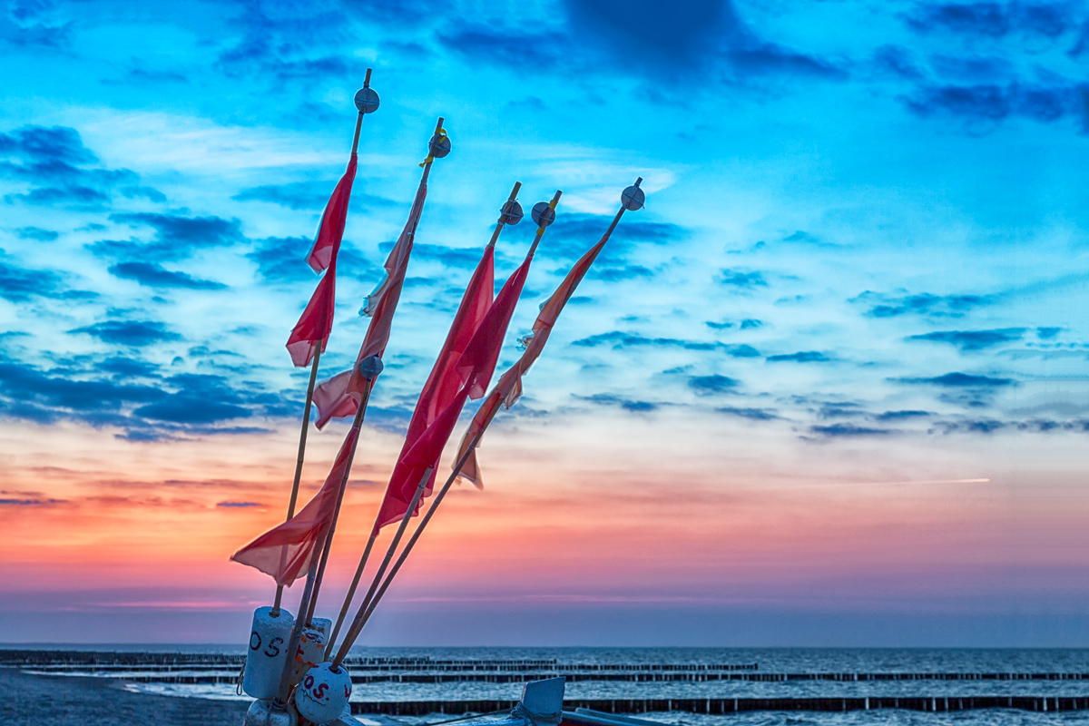 Flags in the sunset