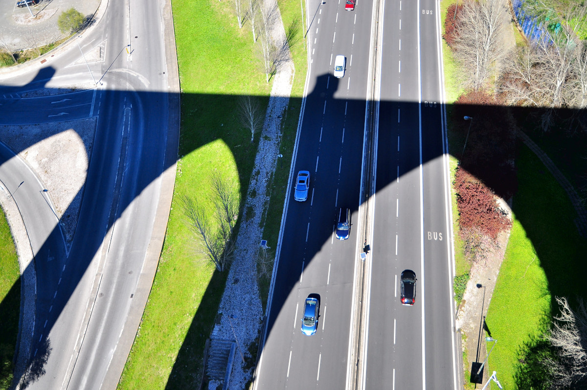The shadow of the giant aqueduct highway.