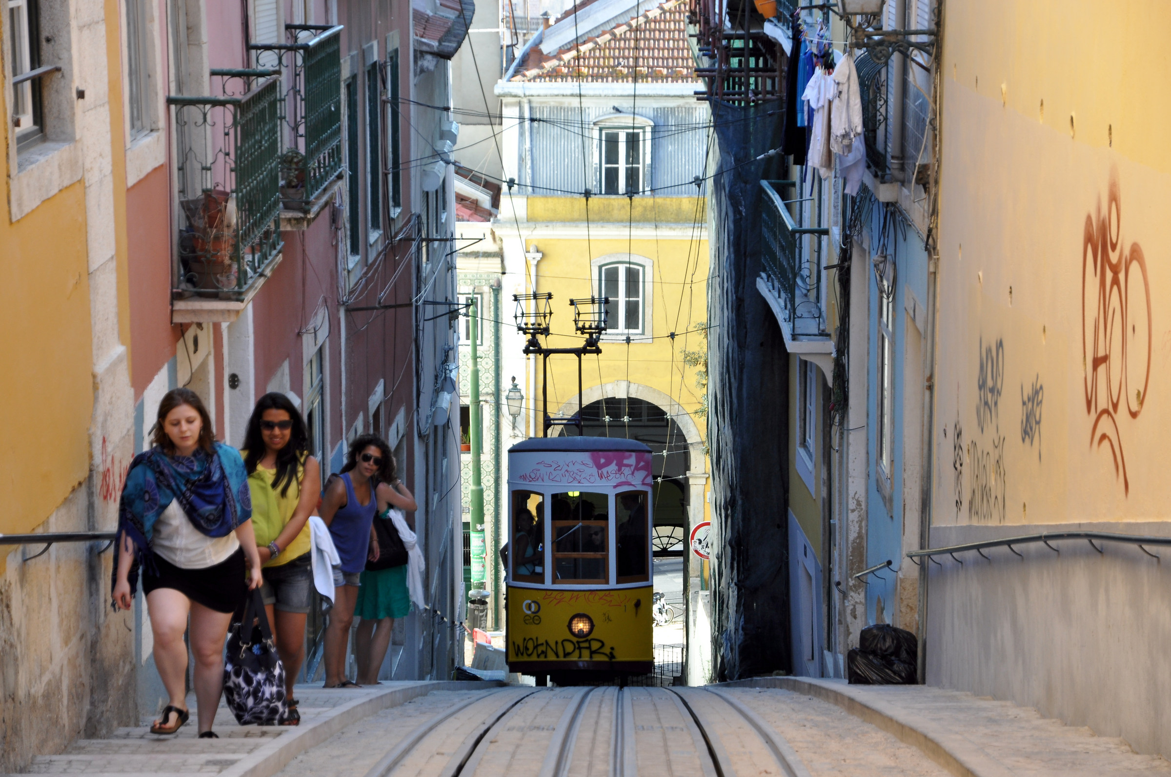 The climb is narrow and difficult.