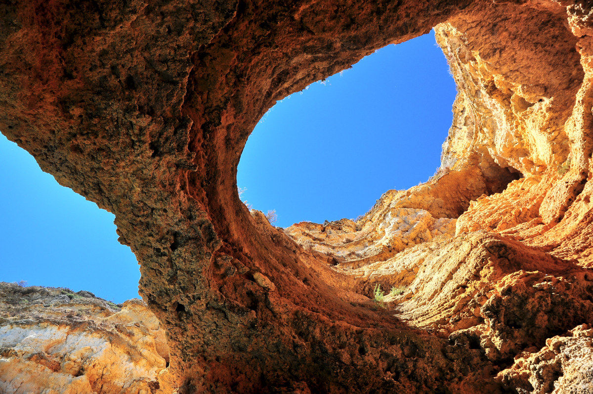 The sky seen from inside a sea cave.