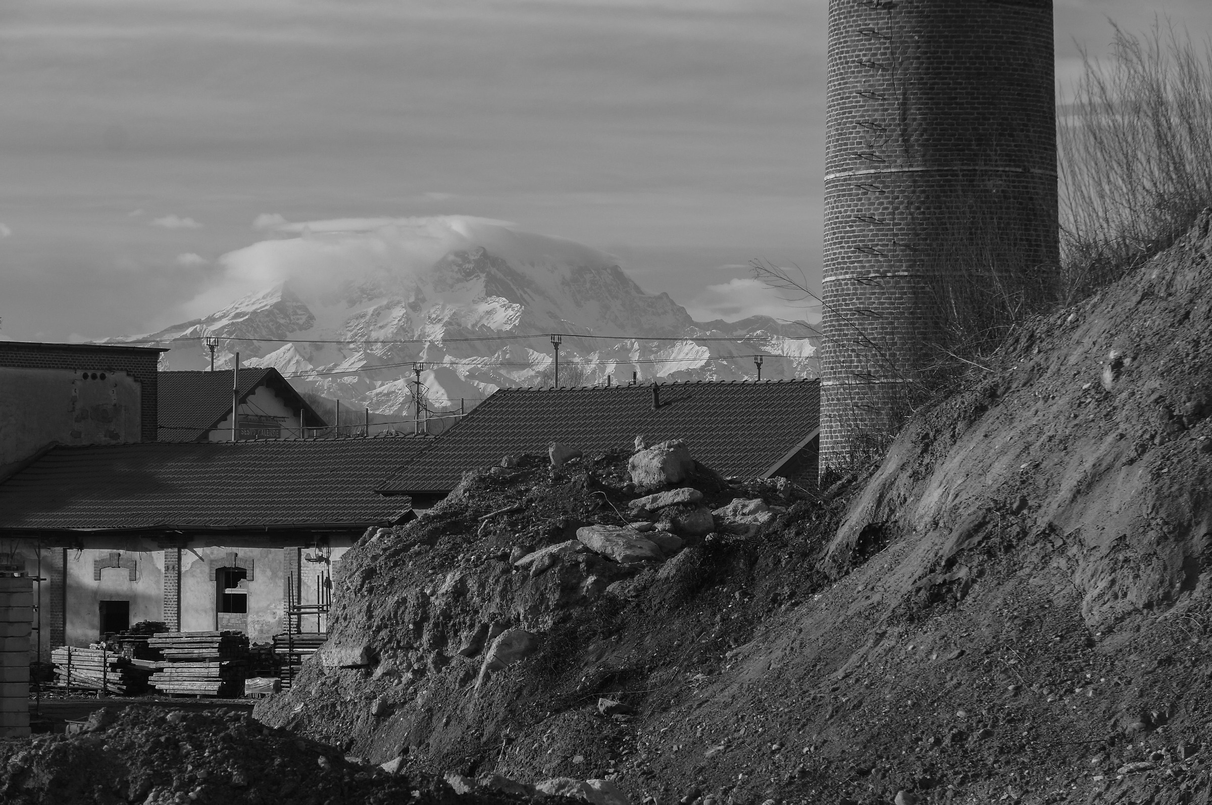 Construction site of abandoned industrial area - Monochrom