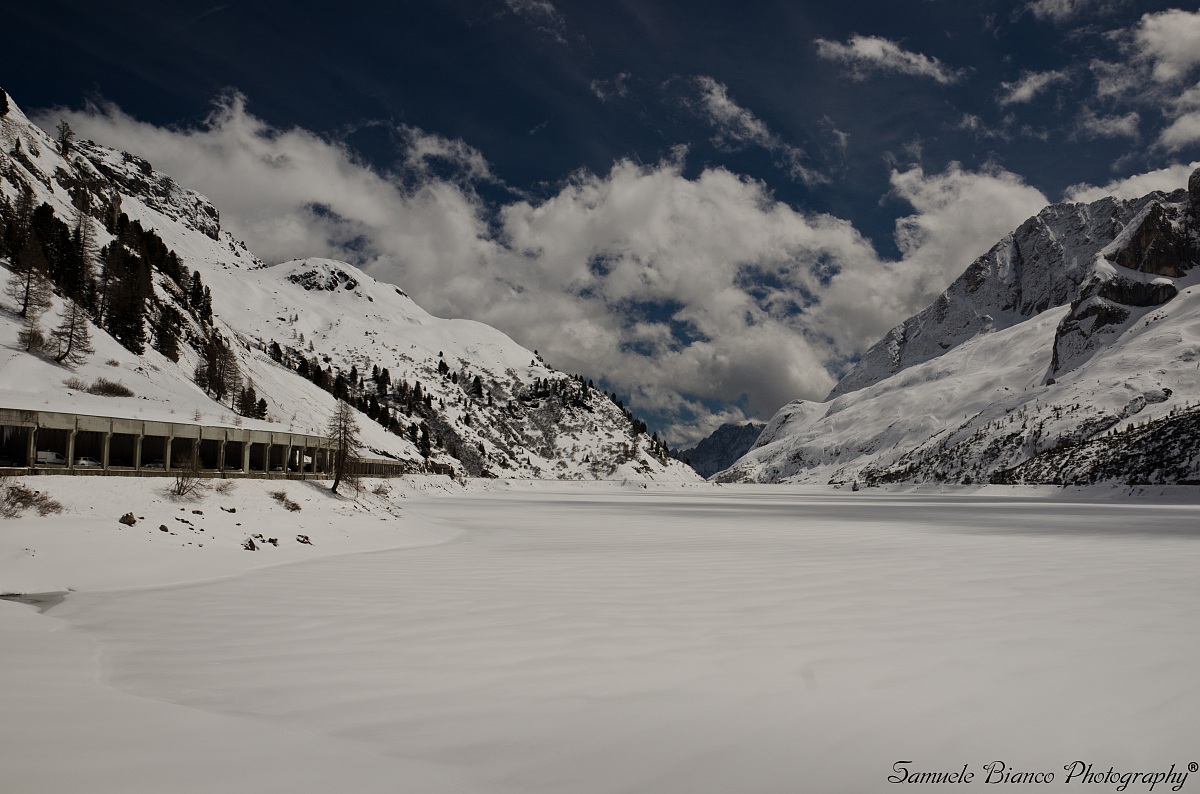 The frozen Lake Fedaia - Marmolada