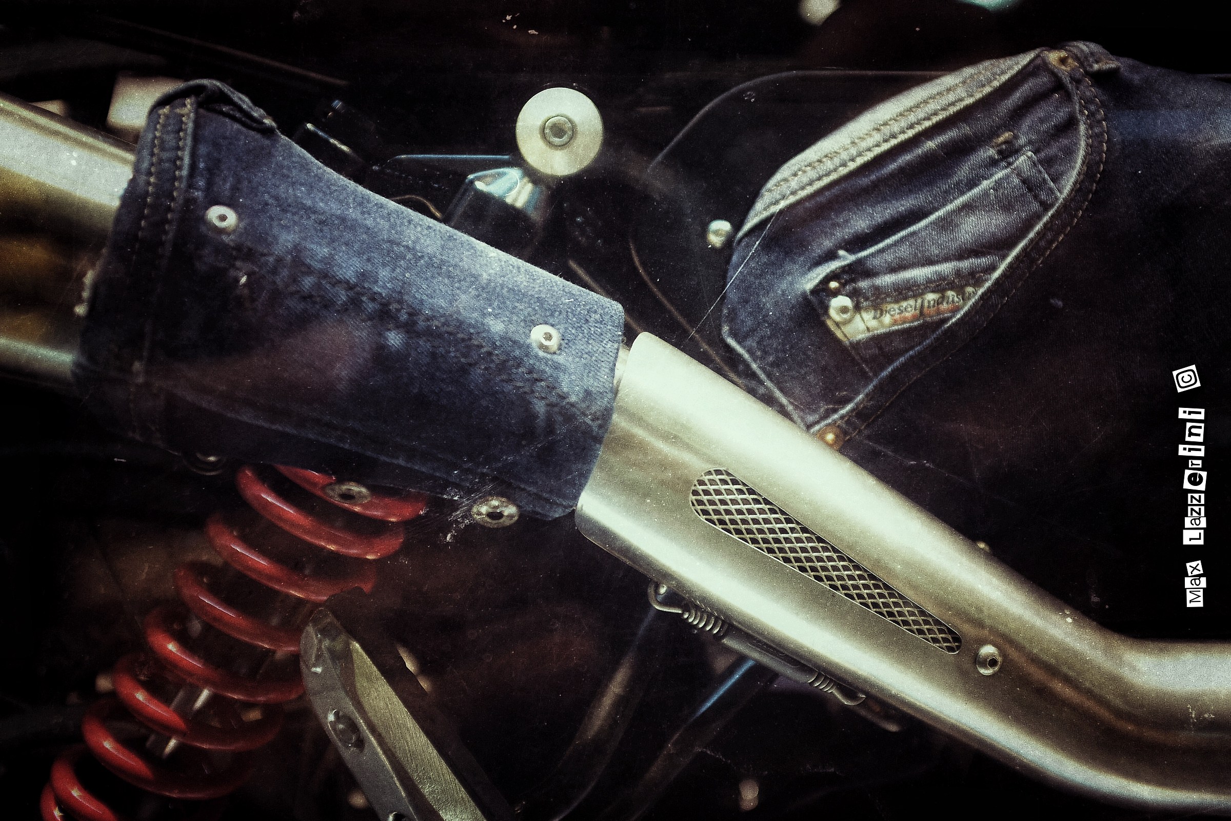 A jeans and a motorcycle