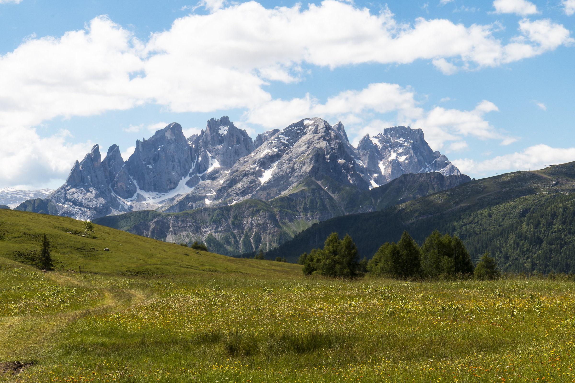 Pale di San Martino from the lawns of Fuciade