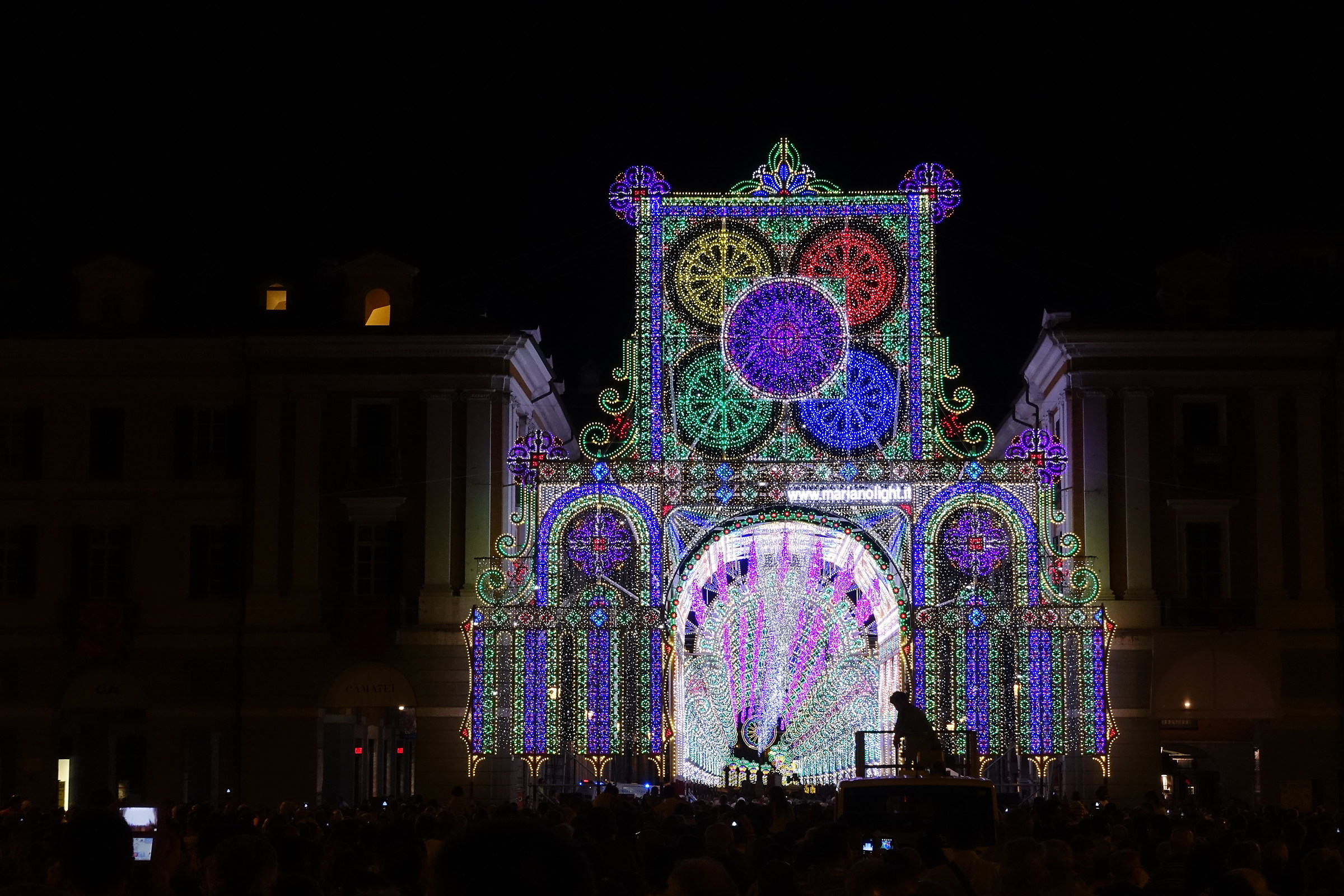 Cuneo, Piazza Galimberti. Illuminated 04/14 July 2015