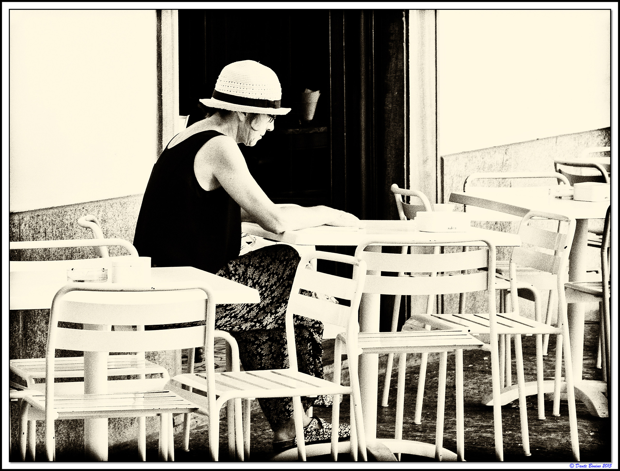 At the bar, in summer