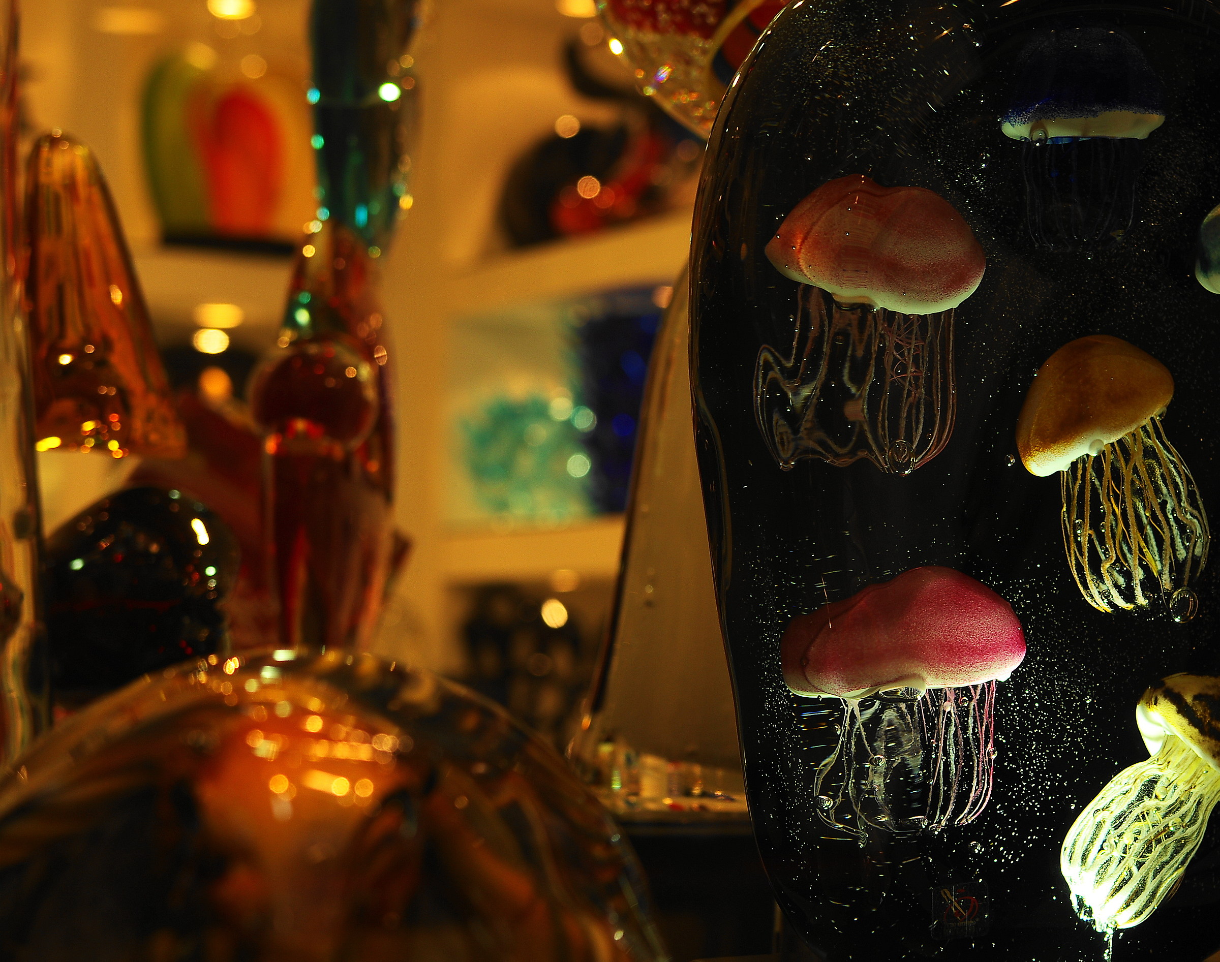 Jellyfish trapped in glass
